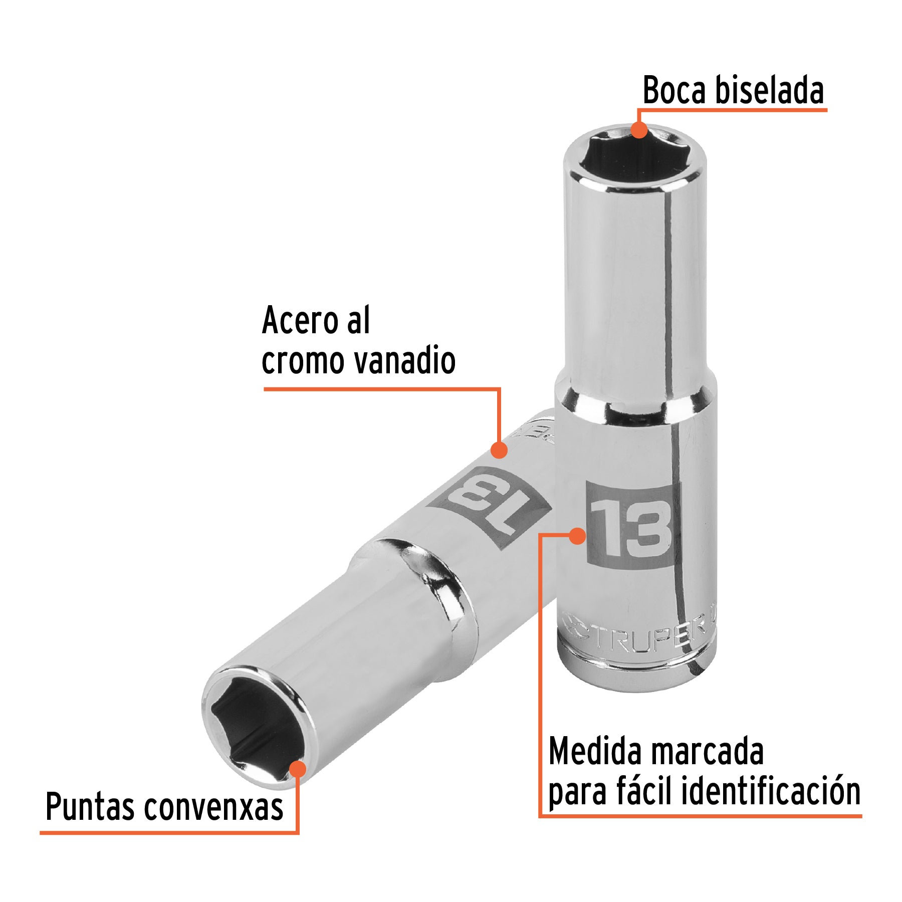 Dado Cuadro 1/2" Largo de 6 Puntas Truper 13 mm