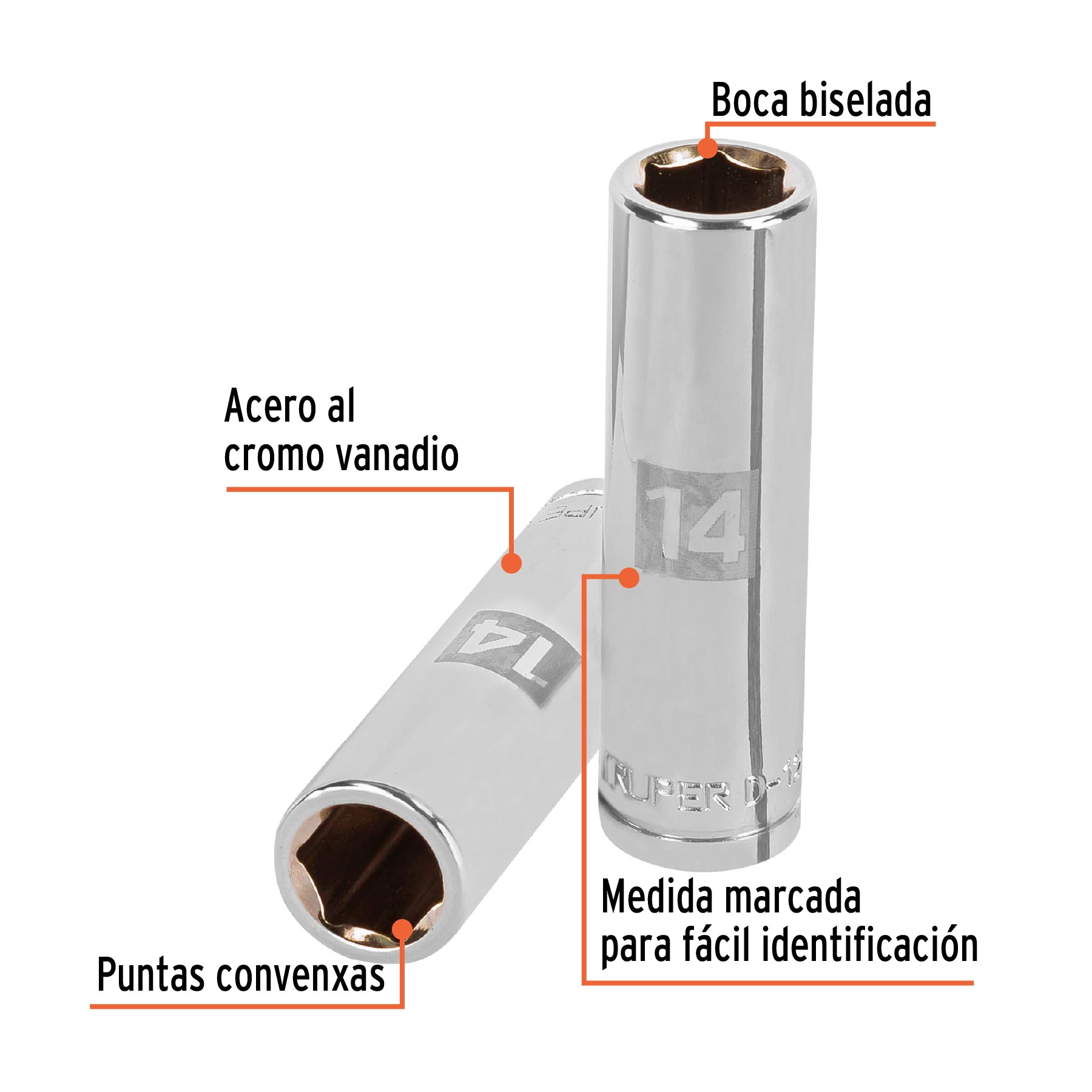 Dado Cuadro 1/2" Largo de 6 Puntas Truper 14 mm