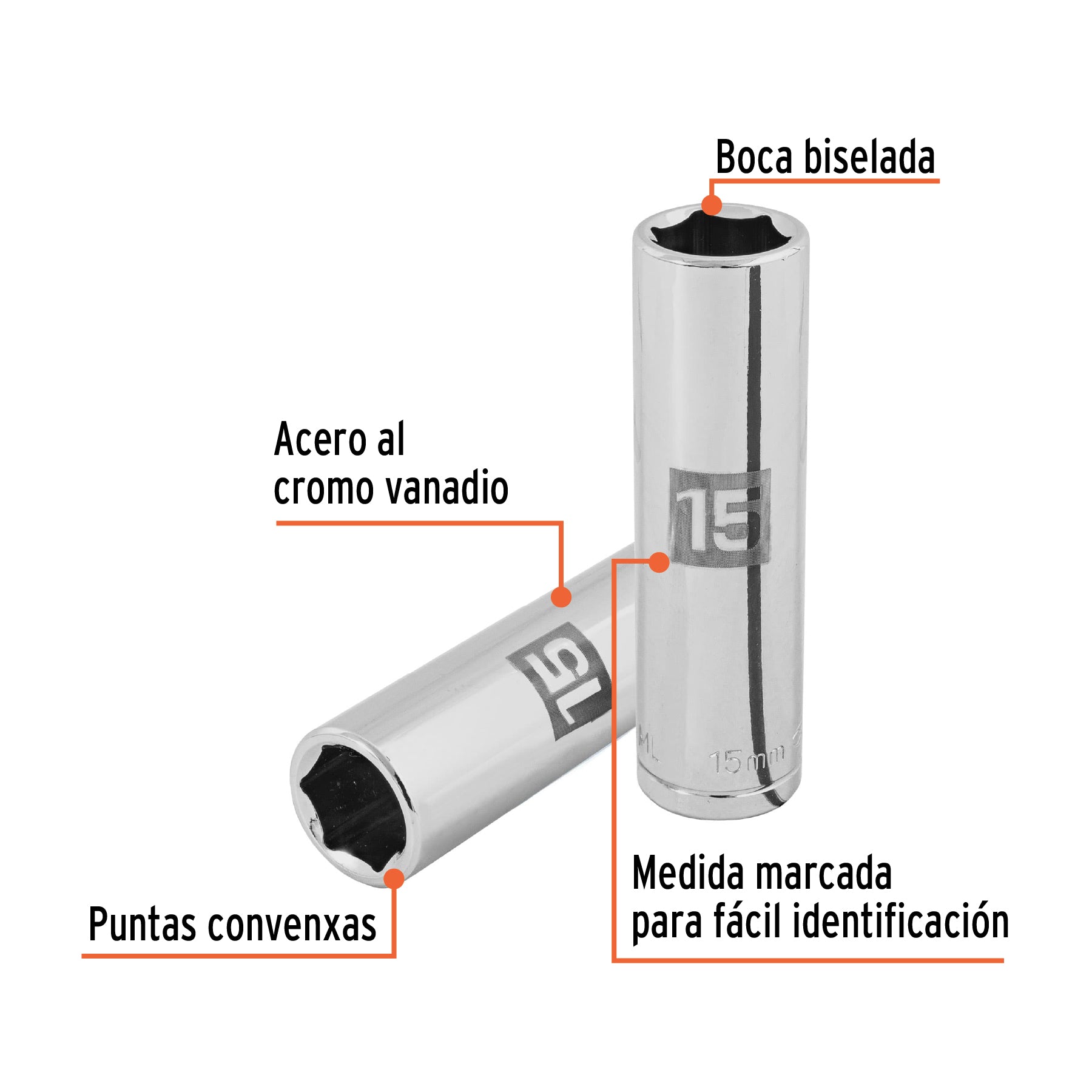 Dado Cuadro 1/2" Largo de 6 Puntas Truper 15 mm