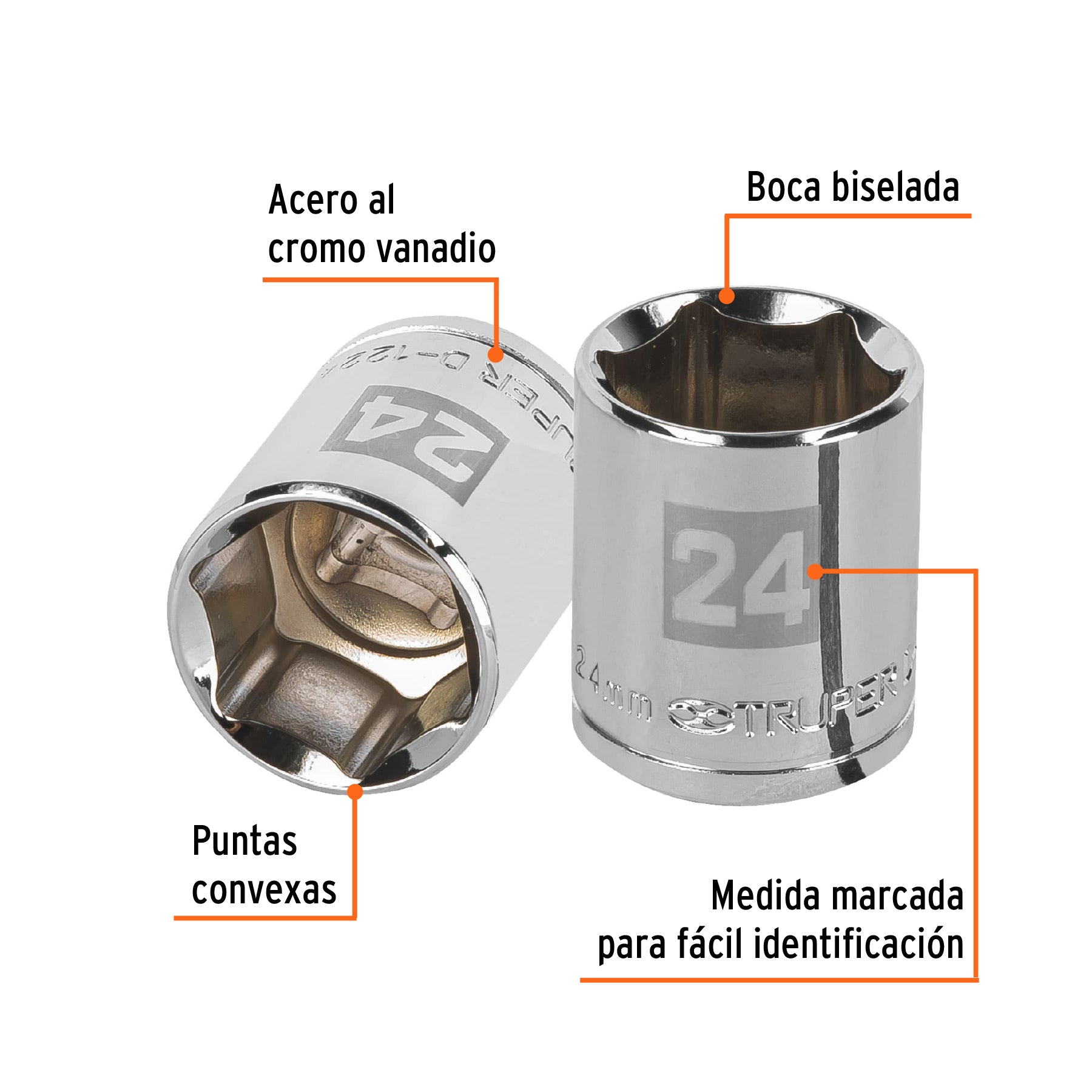 Dado Cuadro 1/2" de 6 Puntas Truper 24 mm
