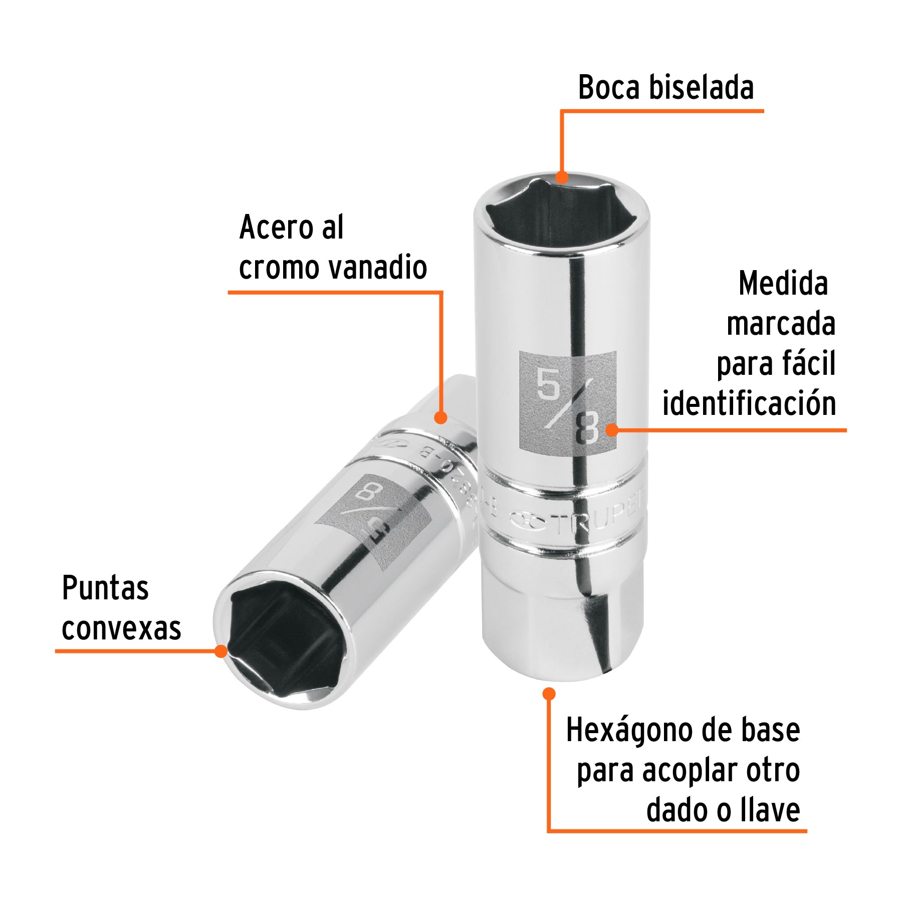 Dado Largo de 6 Puntas para Bujia STD Cuadro 3/8" de 5/8" Truper