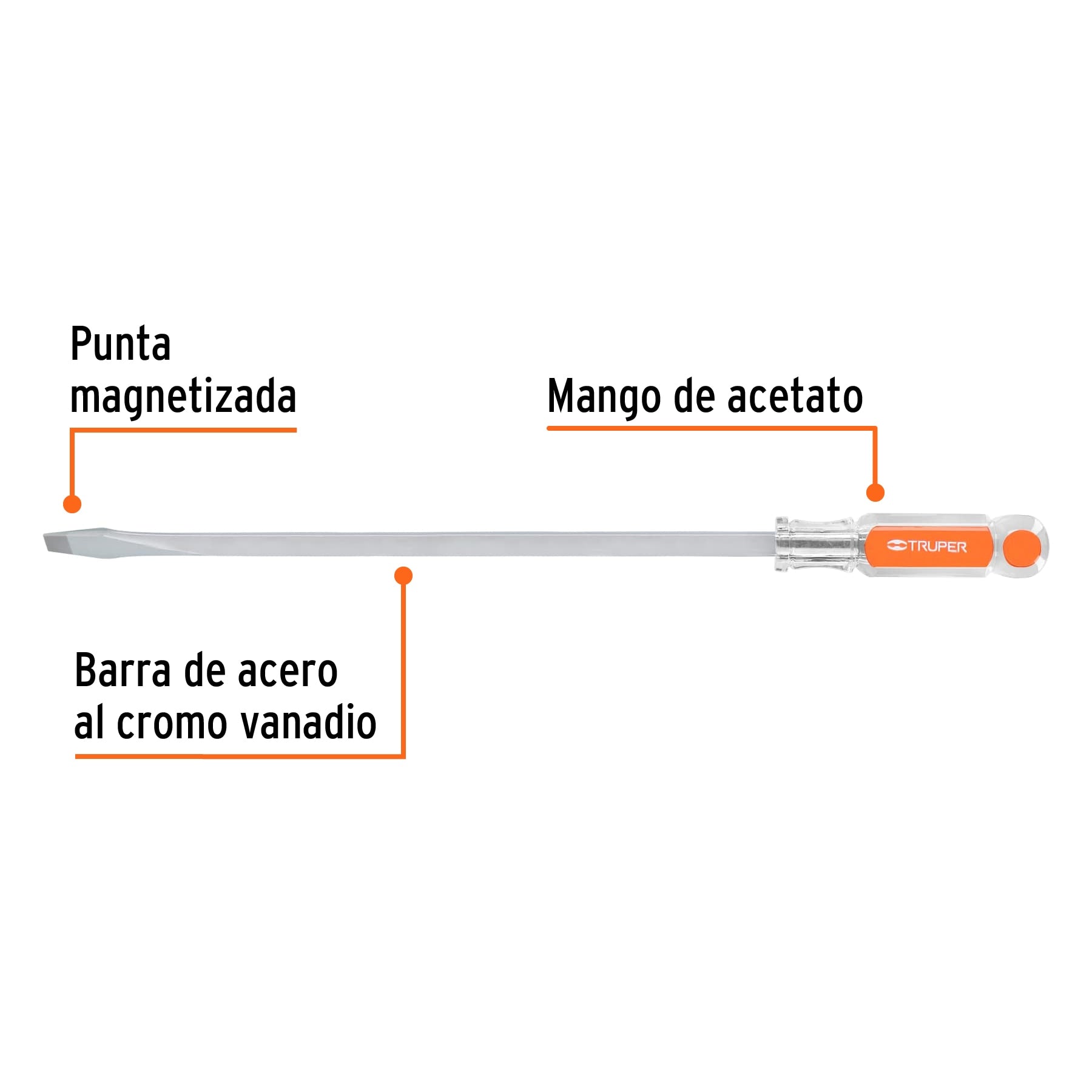 Desarmador Barra Cuadrada Mango de Acetato Truper Plano 3/8" X 12"