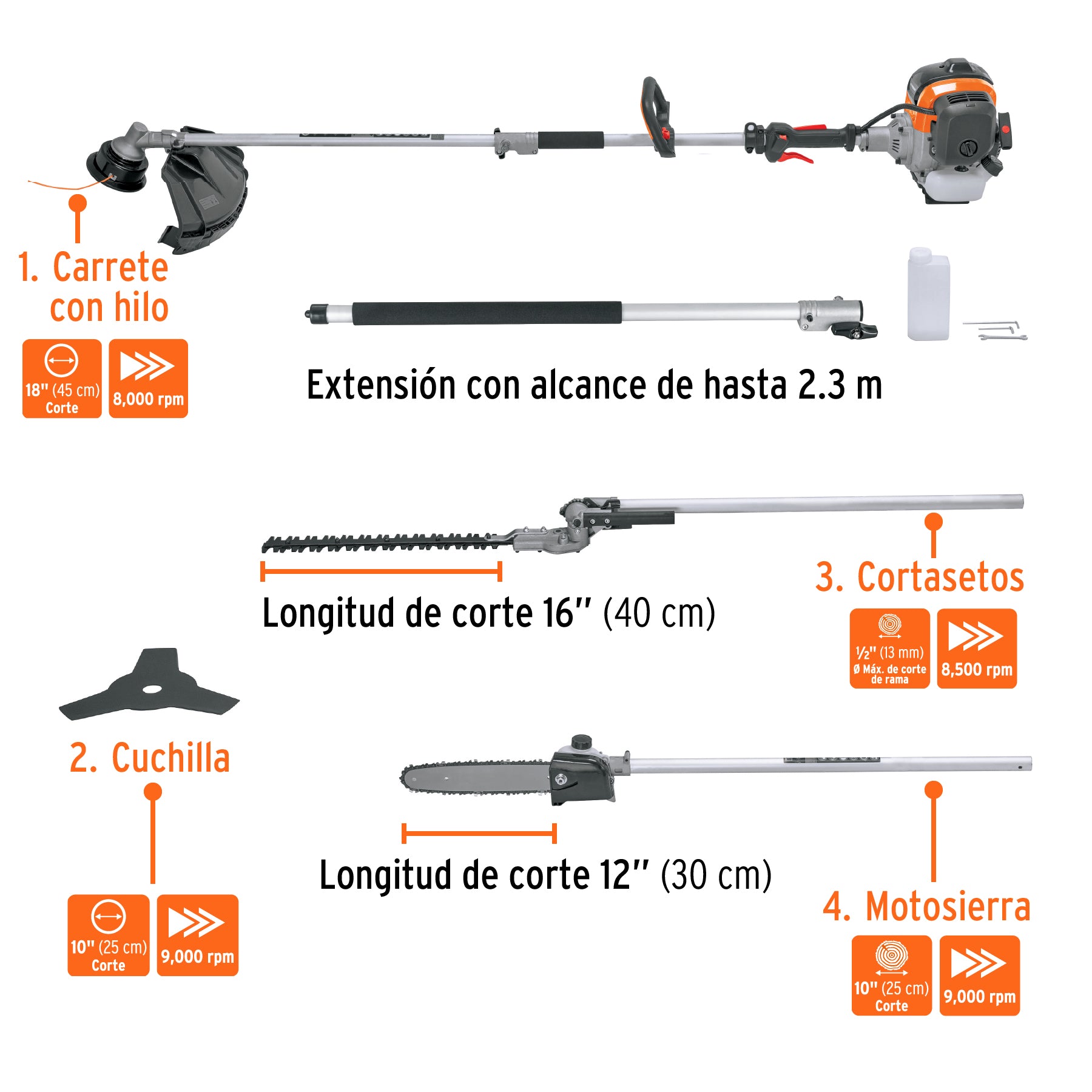 Desbrozadora a Gasolina 45 cc Multifuncional 4 en 1 Truper
