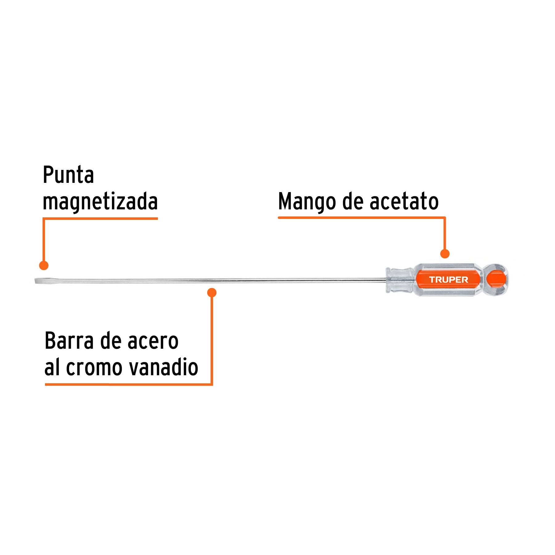 Desarmador Mango de Acetato Truper Plano 1/8" X  8"