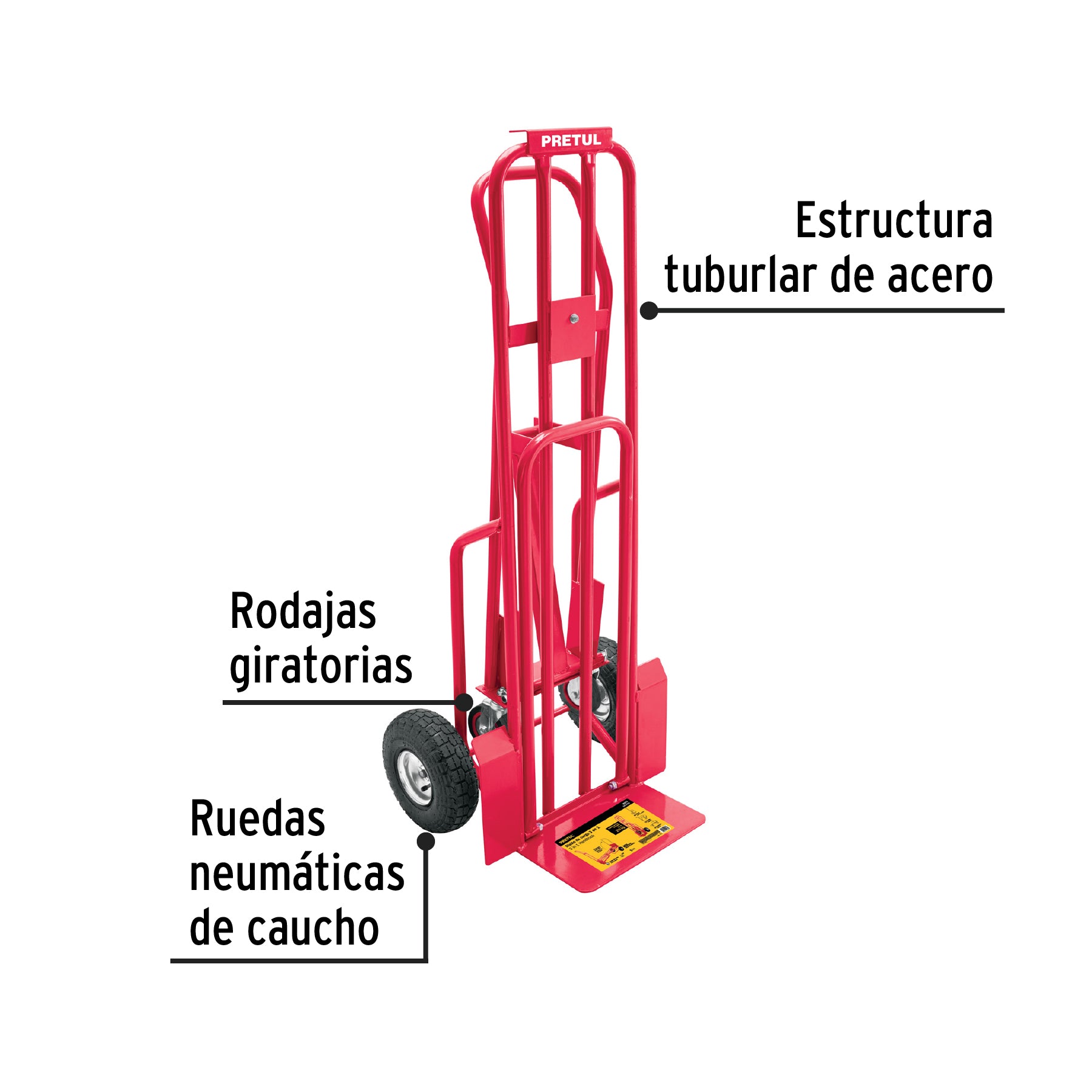 Diablo de Carga Convertible 3 en 1 Ruedas Neumaticas 270 Kg Pretul
