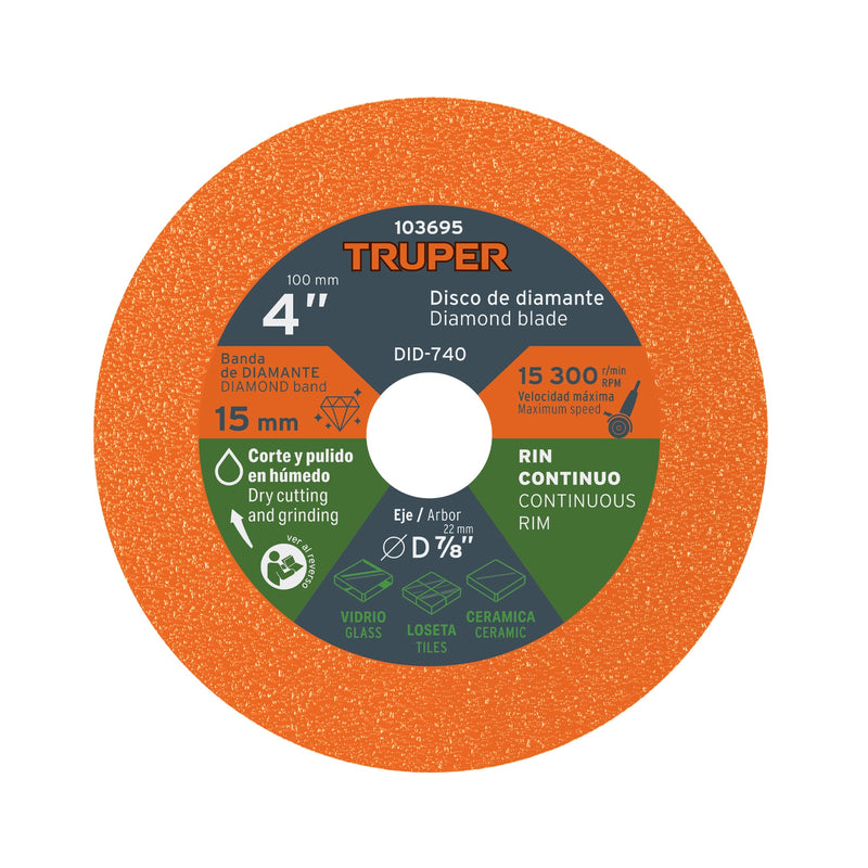 Disco de Diamante 4" Corte de Vidrio Truper