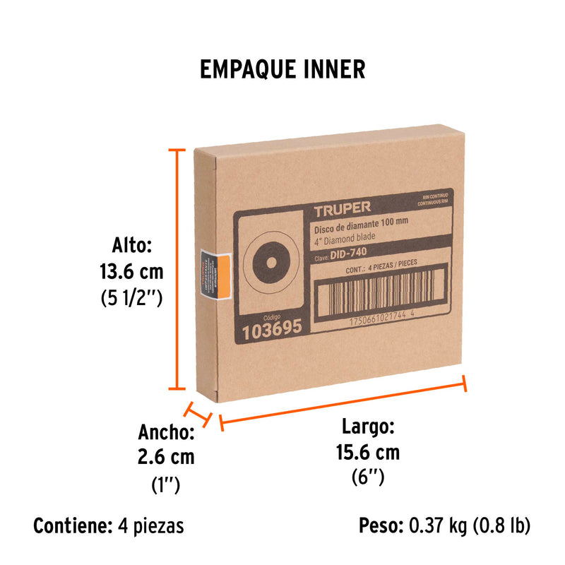 Disco de Diamante 4" Corte de Vidrio Truper