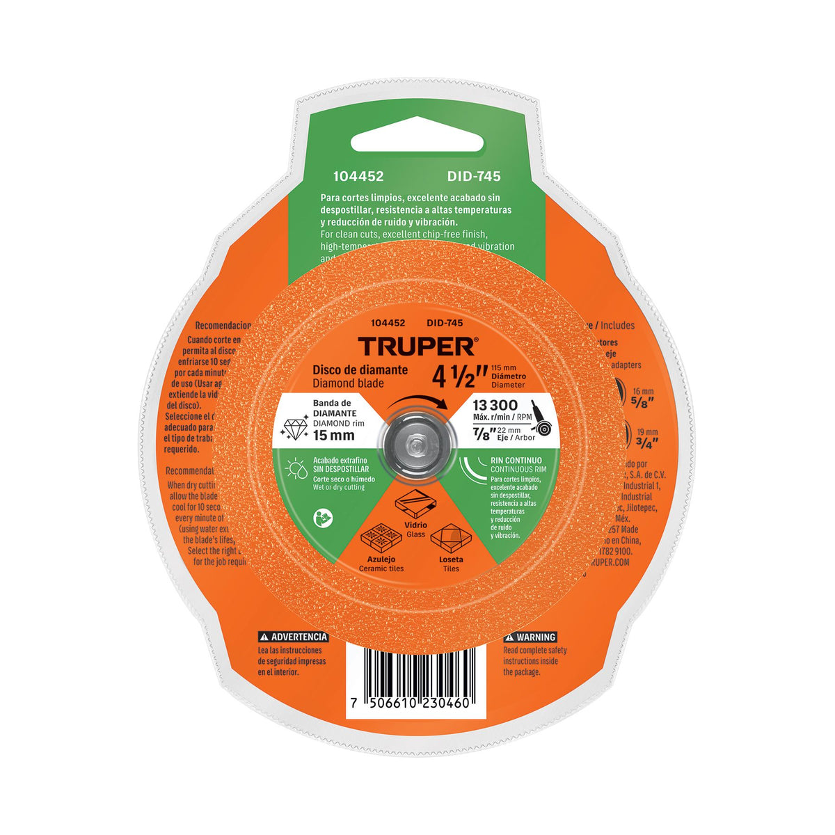 Disco de Diamante 4"1/2 Corte de Vidrio Truper