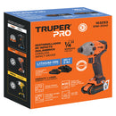 Destornillador de Impacto 1/4" Inalambrico 20 Volts 1 Bateria 1 Cargador Truper PRO