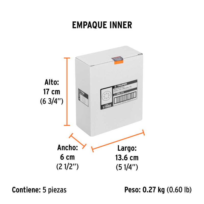 Caja con 5 Discos de Lija con Velcro Perforado 5" Grano 120 Truper