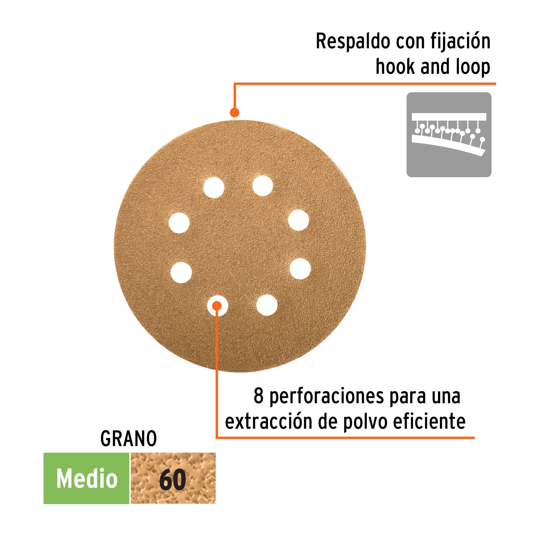 Caja con 5 Discos de Lija con Velcro Perforado 5" Grano  60 Truper