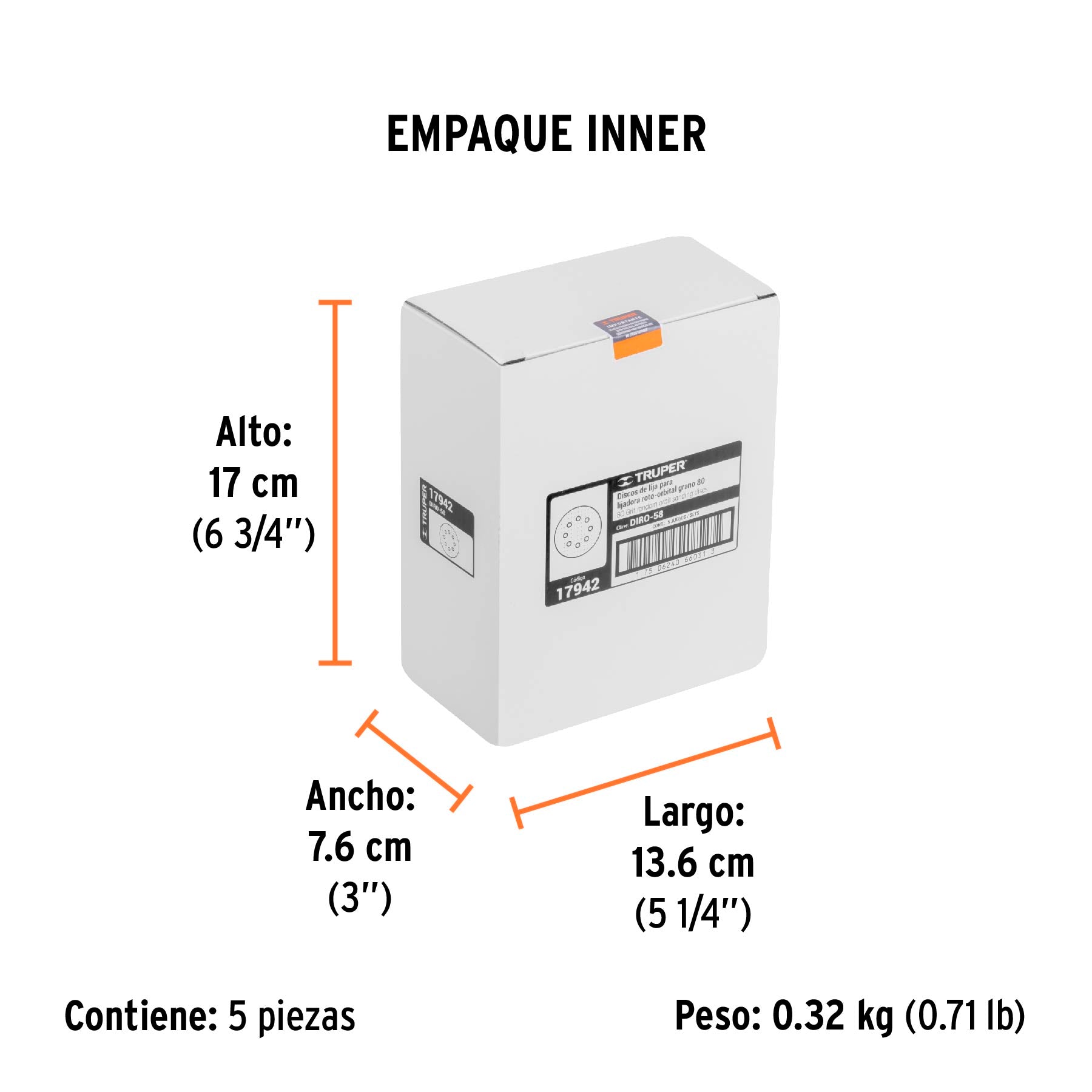 Caja con 5 Discos de Lija con Velcro Perforado 5" Grano  80 Truper