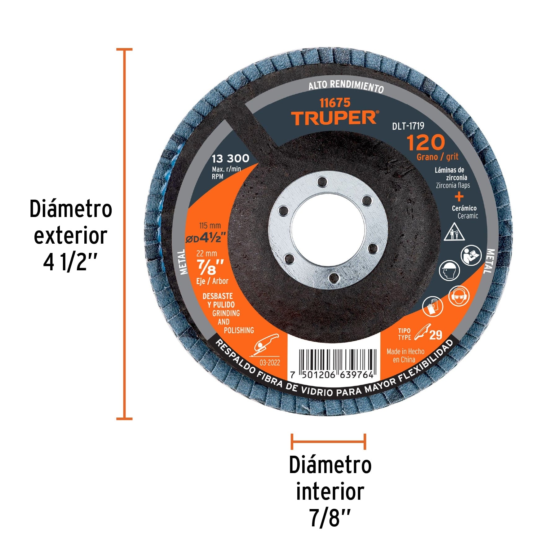 Disco Laminado 4"1/2 TRUPER Grano 120