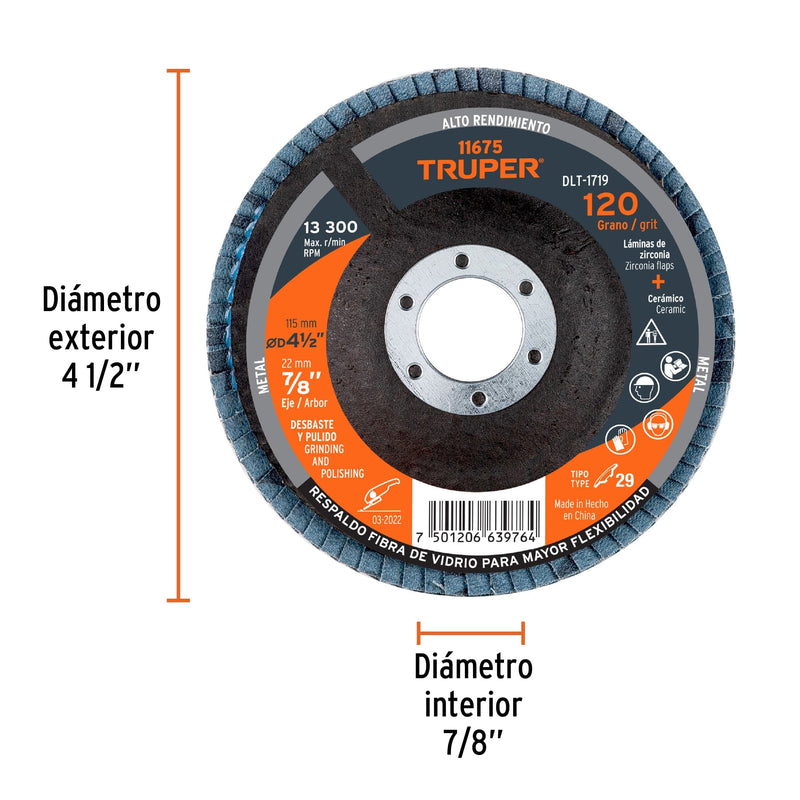 Disco Laminado 4"1/2 TRUPER Grano 120