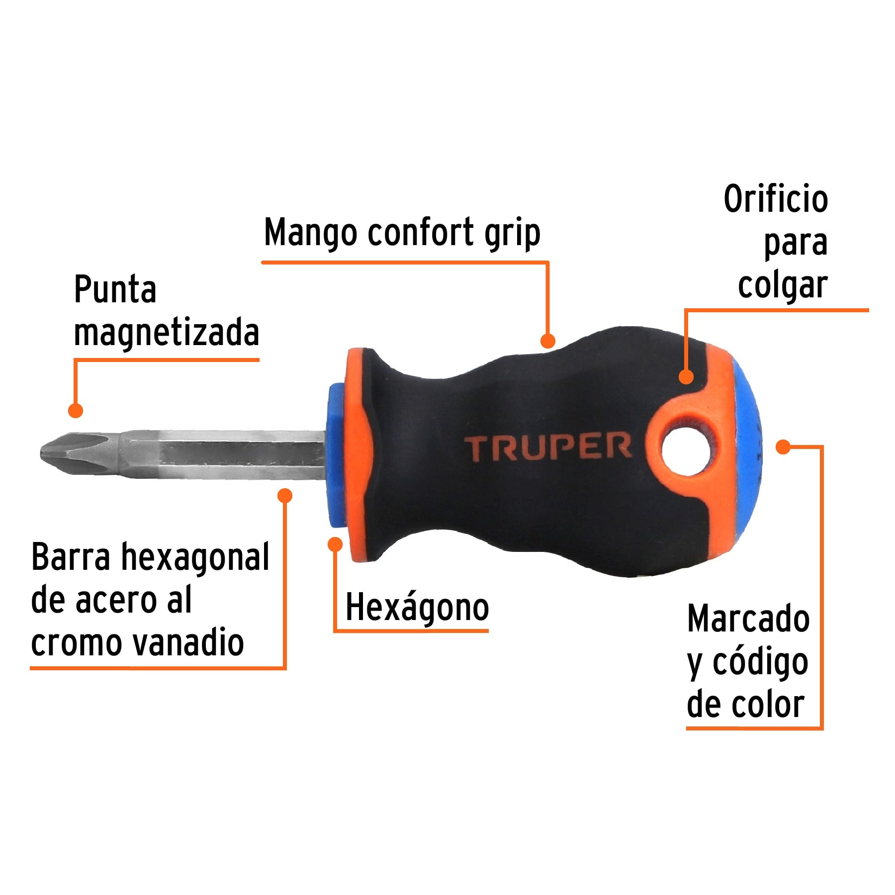 Desarmador Mango Comfort Grip Truper de Cruz 1/4" (#2) X 1"1/2