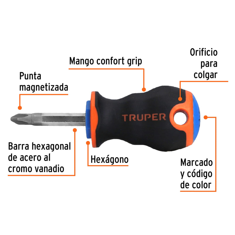 Desarmador Mango Comfort Grip Truper de Cruz 1/4" (