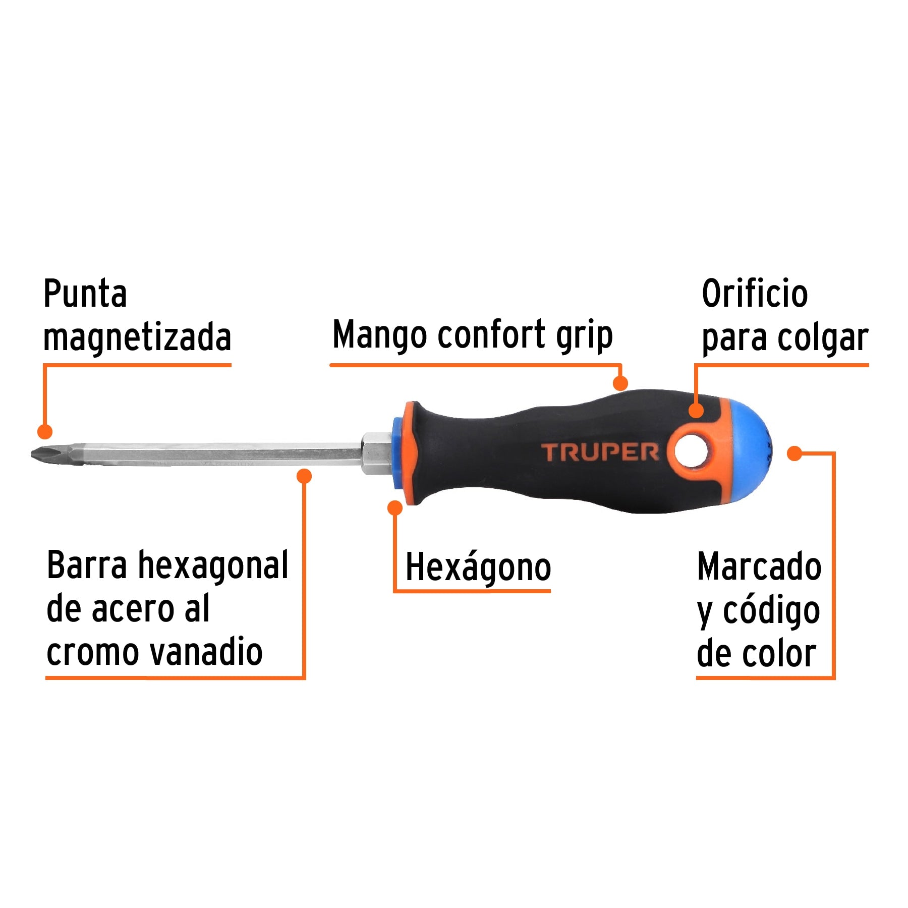 Desarmador Mango Comfort Grip Truper de Cruz 1/4" (#2) X 4"