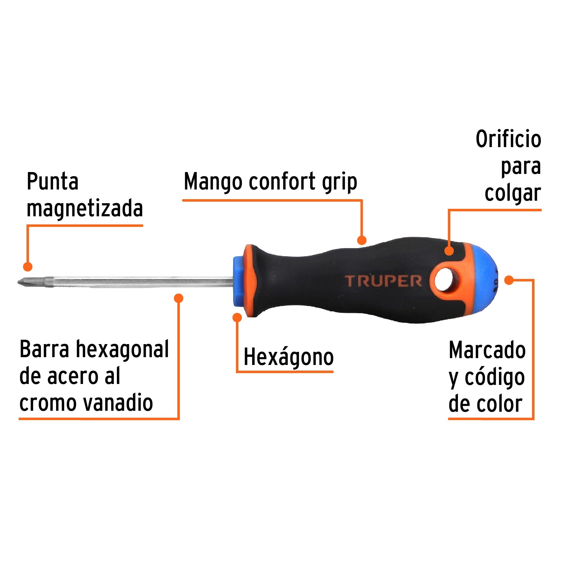 Desarmador Mango Comfort Grip Truper de Cruz 1/8" (#0) X 2"1/2