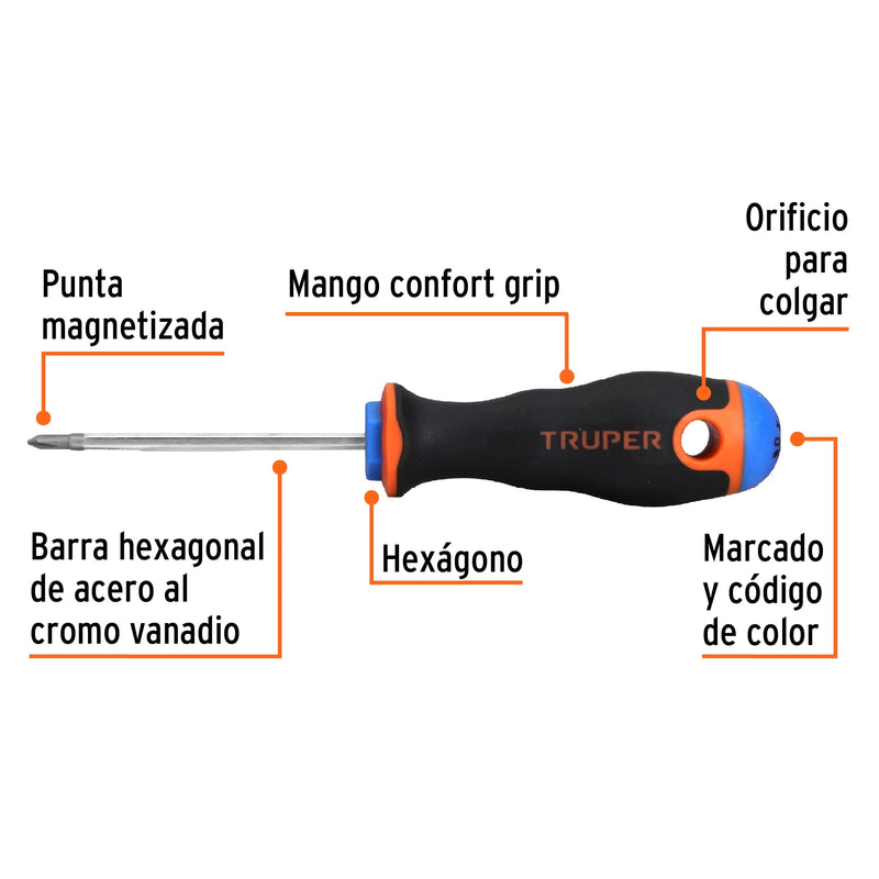 Desarmador Mango Comfort Grip Truper de Cruz 1/8" (