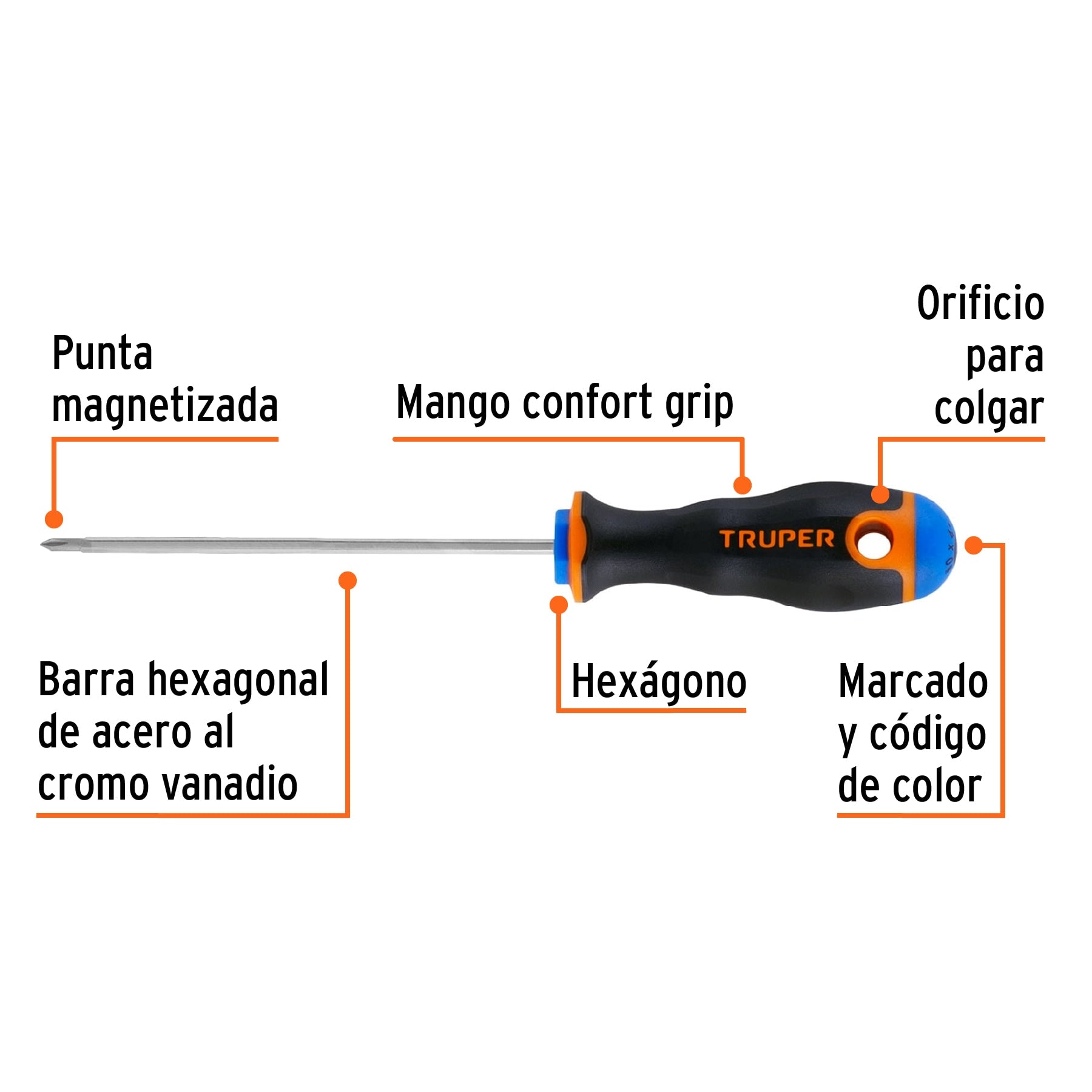 Desarmador Mango Comfort Grip Truper de Cruz 1/8" (#0) X 4"