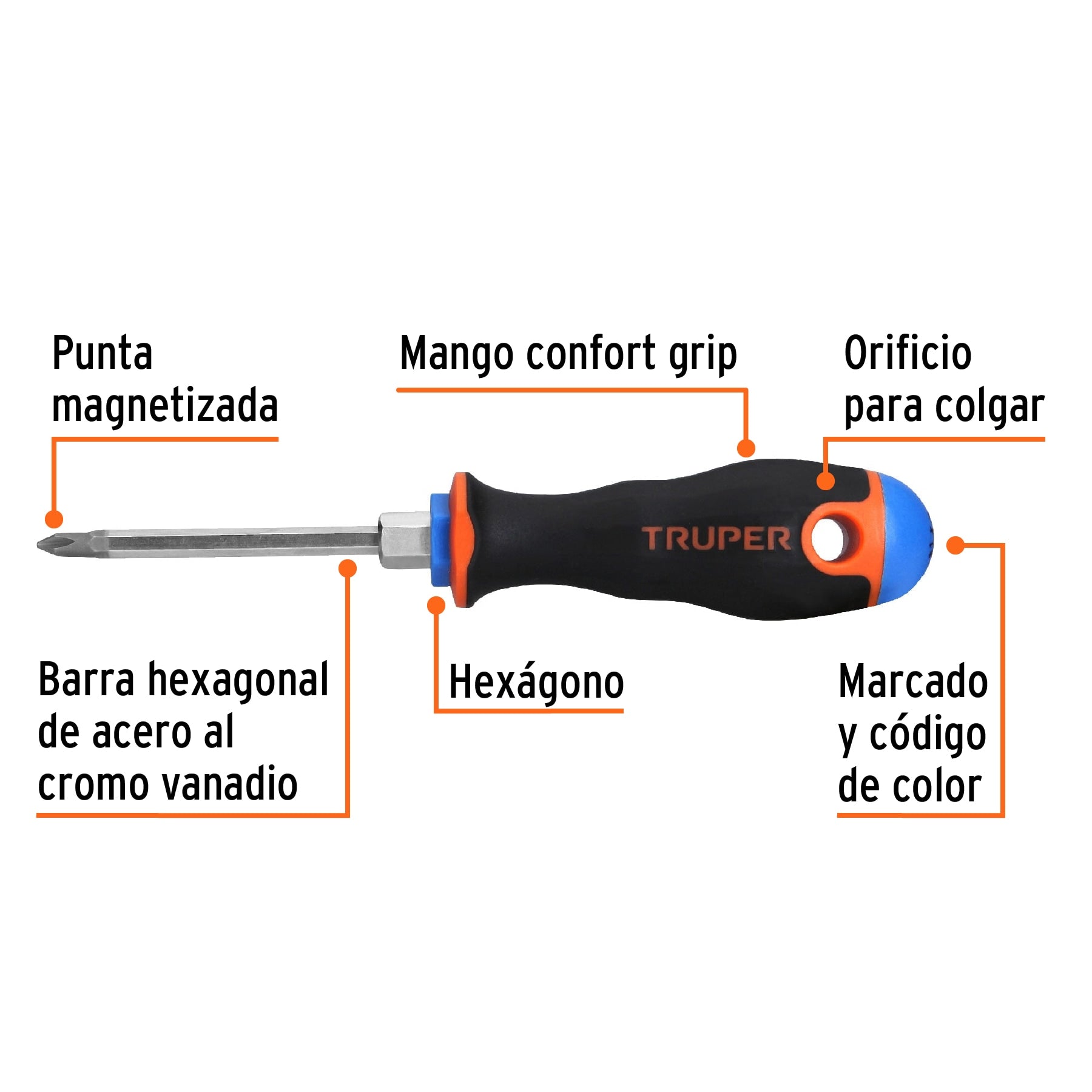 Desarmador Mango Comfort Grip Truper de Cruz 3/16" (#1) X 3"