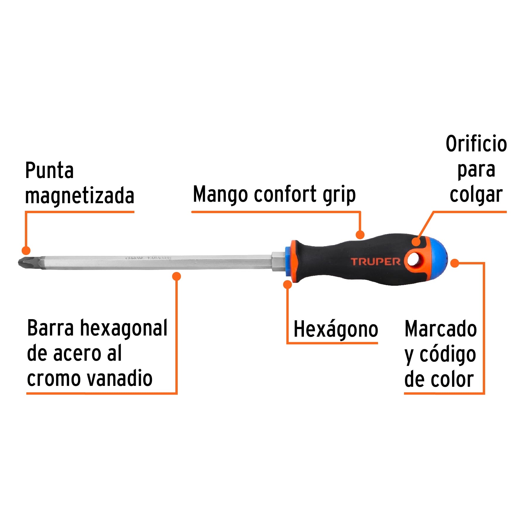 Desarmador Mango Comfort Grip Truper de Cruz 3/8" (#4) X 8"