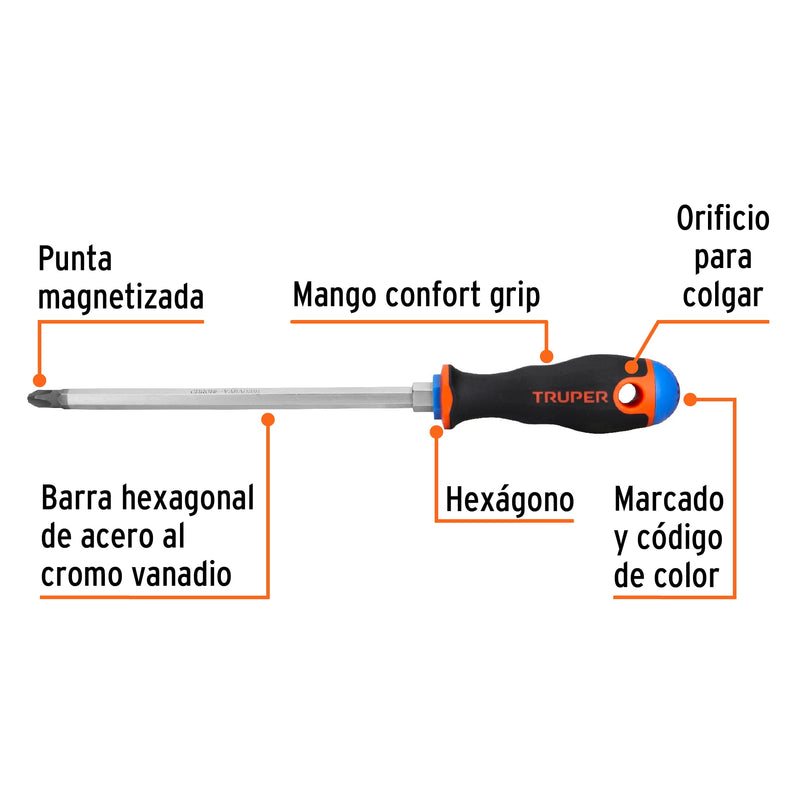 Desarmador Mango Comfort Grip Truper de Cruz 3/8" (