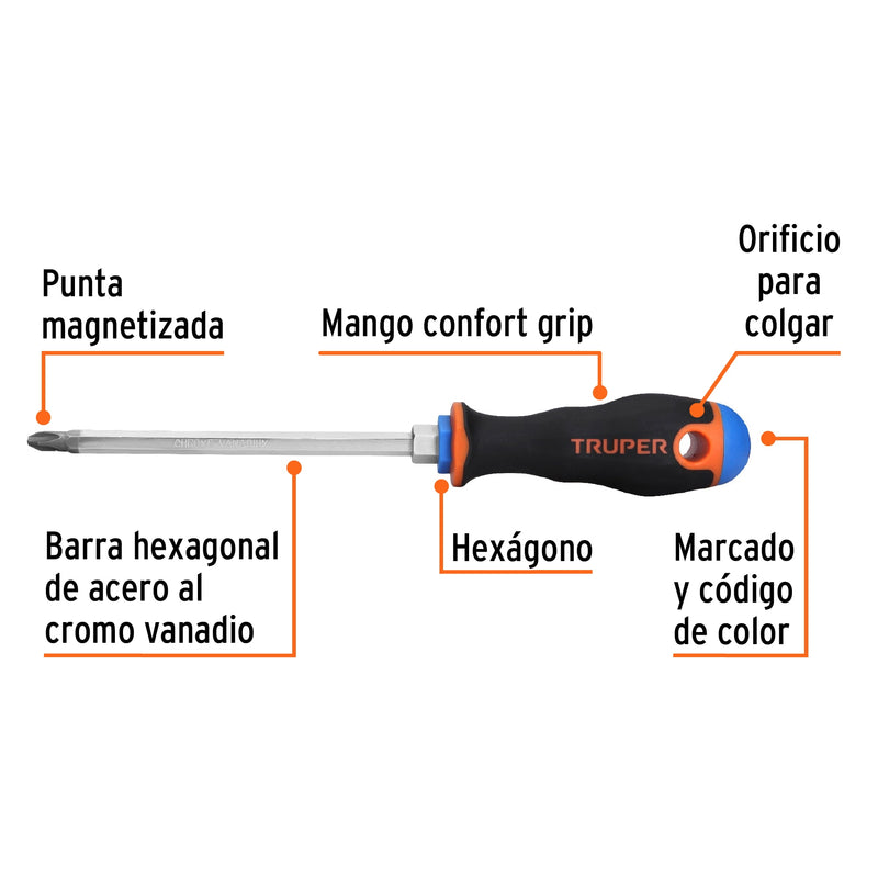 Desarmador Mango Comfort Grip Truper de Cruz 5/16" (
