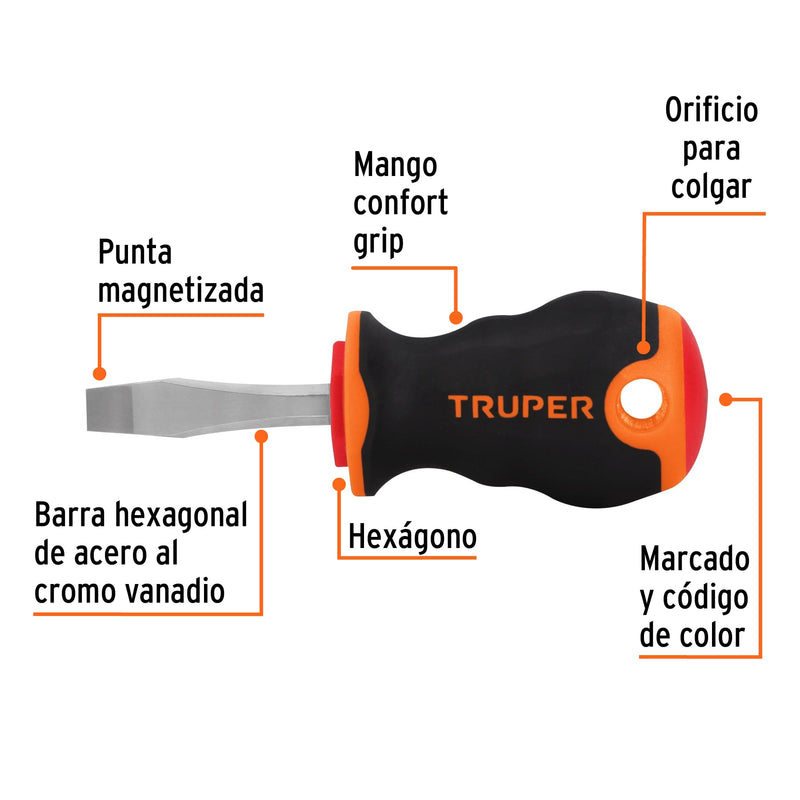 Desarmador Mango Comfort Grip Truper Plano 1/4" X 1"1/2