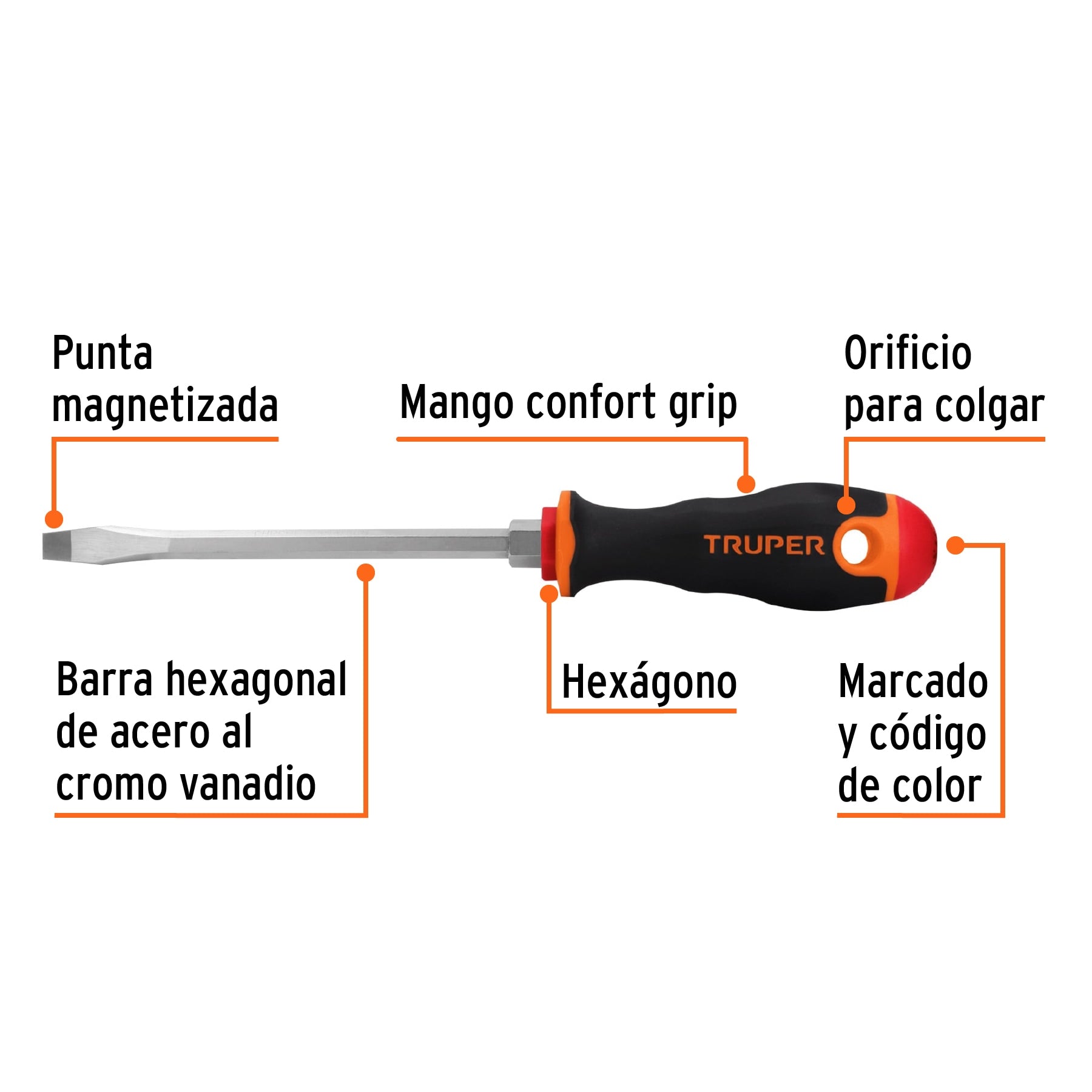 Desarmador Mango Comfort Grip Truper Plano 5/16" X  6"
