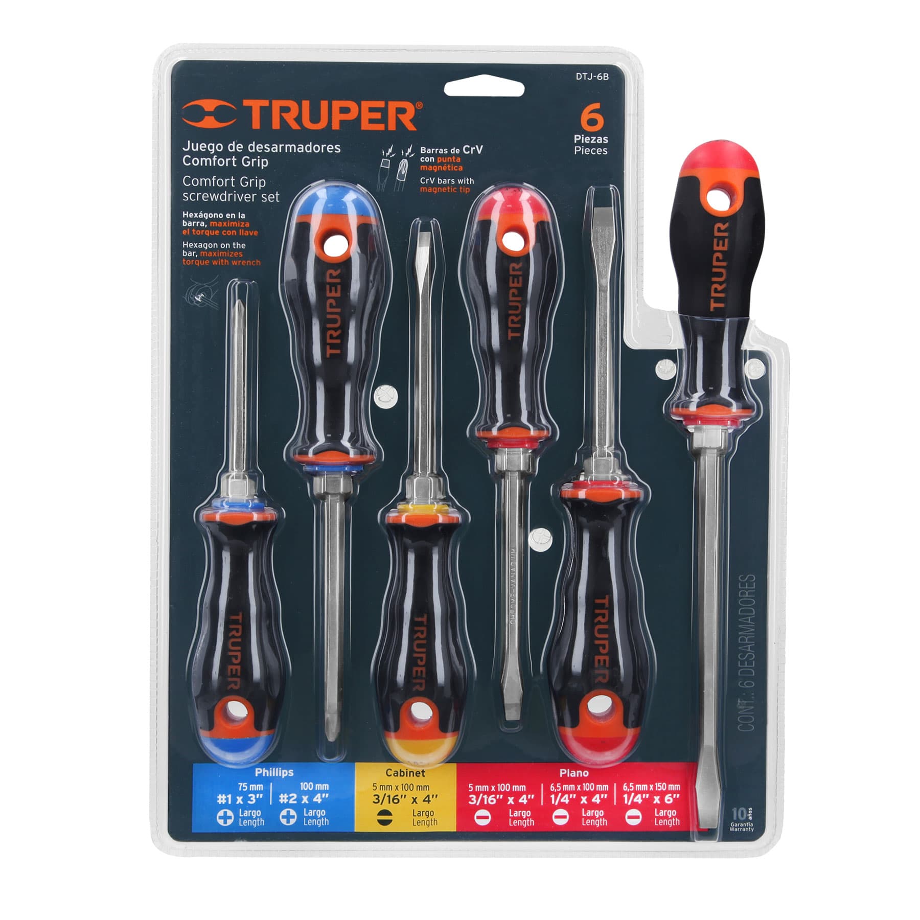 Juego de 6 Desarmadores Mango Comfort Grip Truper