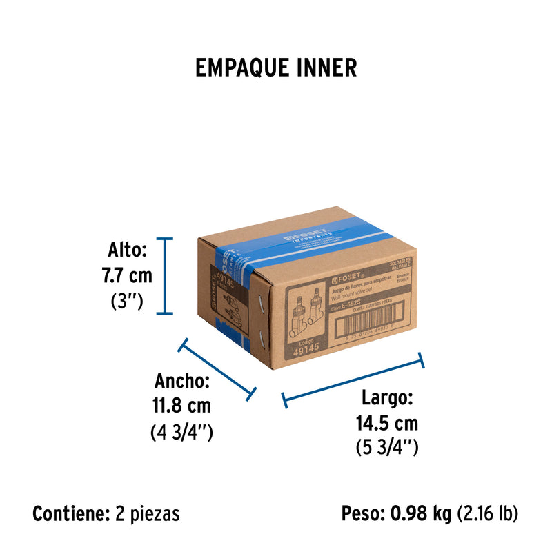 Juego de 2 Llaves de Empotrar Soldables Vuelta Completa Foset E-652S