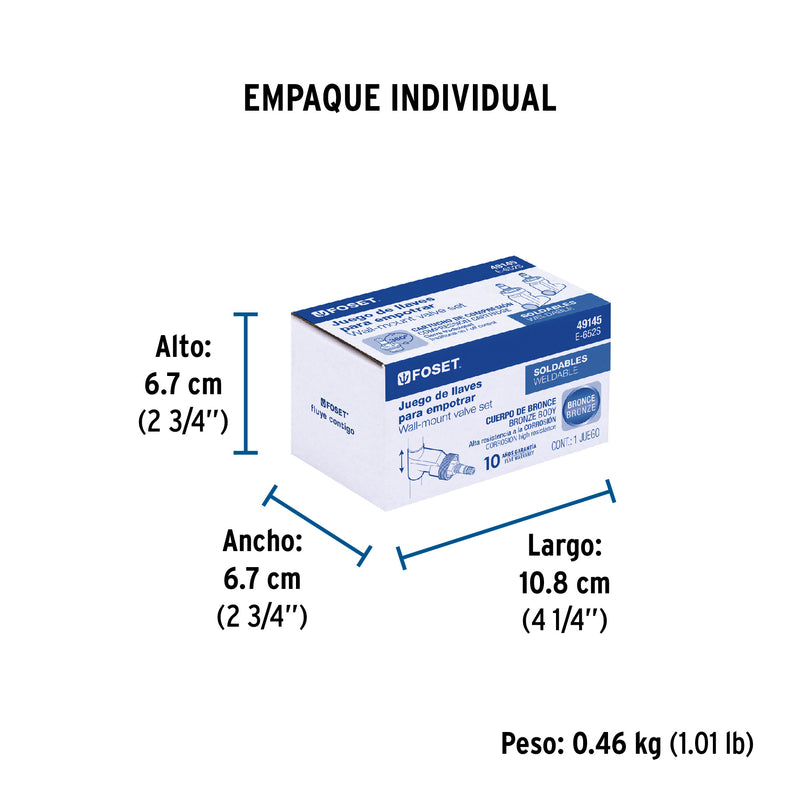 Juego de 2 Llaves de Empotrar Soldables Vuelta Completa Foset E-652S