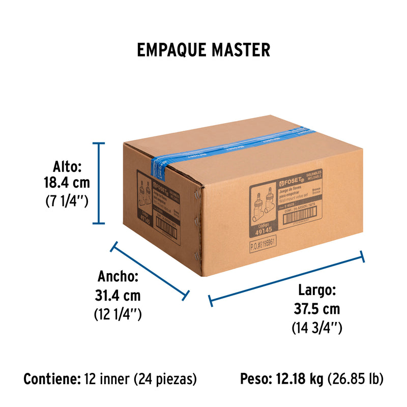 Juego de 2 Llaves de Empotrar Soldables Vuelta Completa Foset E-652S