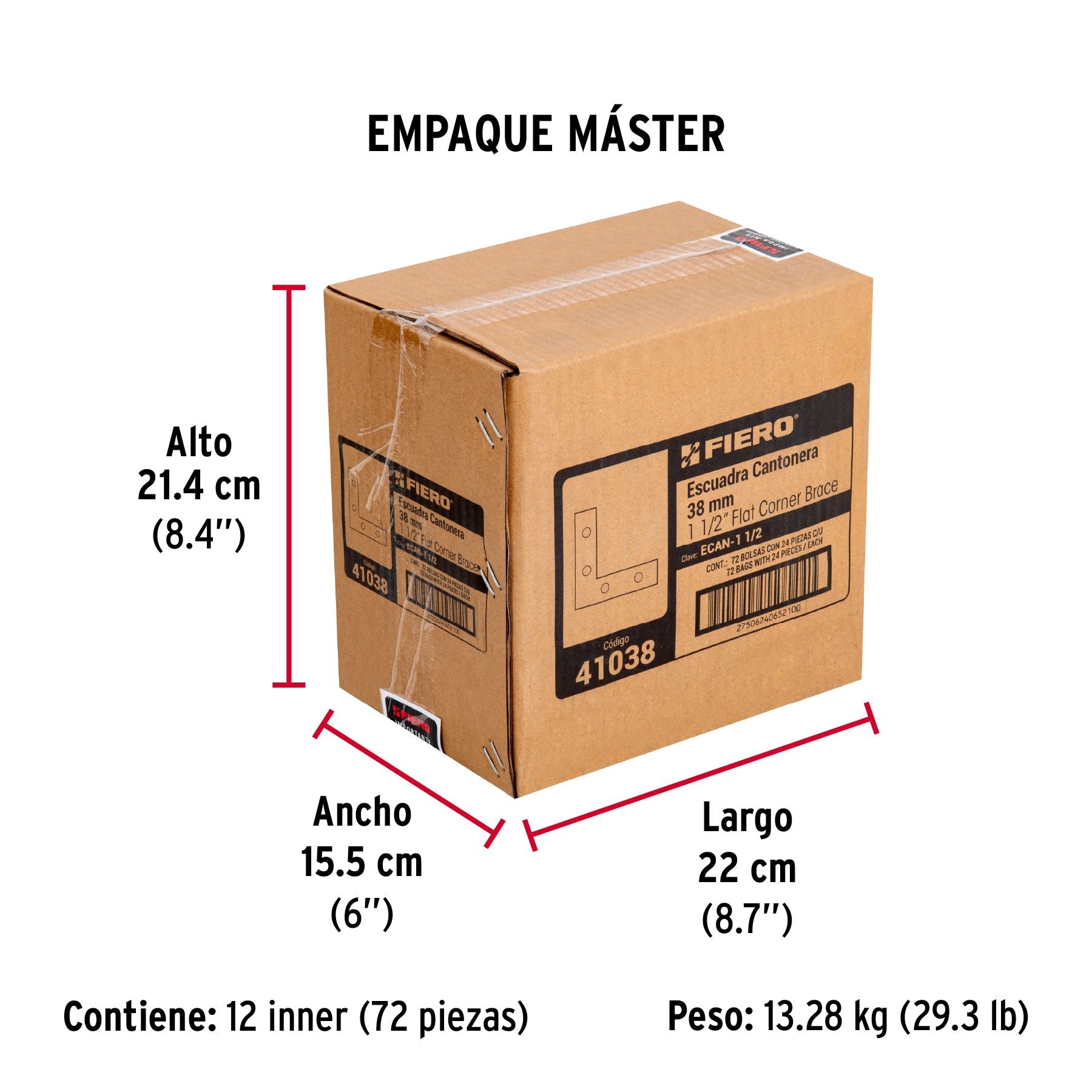 Esquinero Plano Catonero 1"1/2 Fiero Bolsa 24 Piezas
