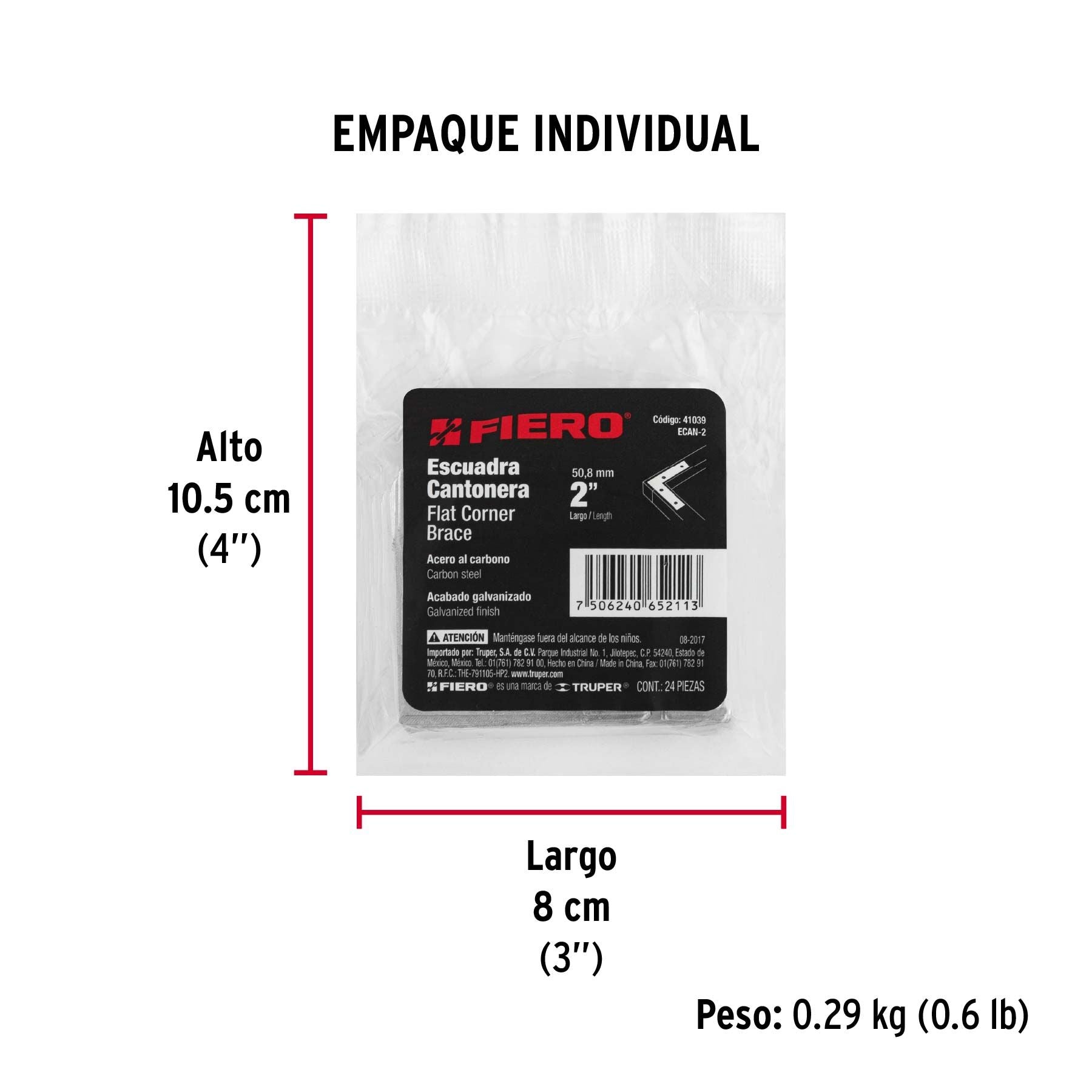 Esquinero Plano Cantonero 2" Fiero Bolsa 24 Piezas