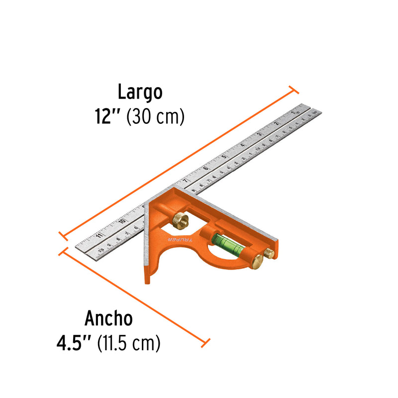 Escuadra de Combinacion 12" con Punzon para Marcar Truper