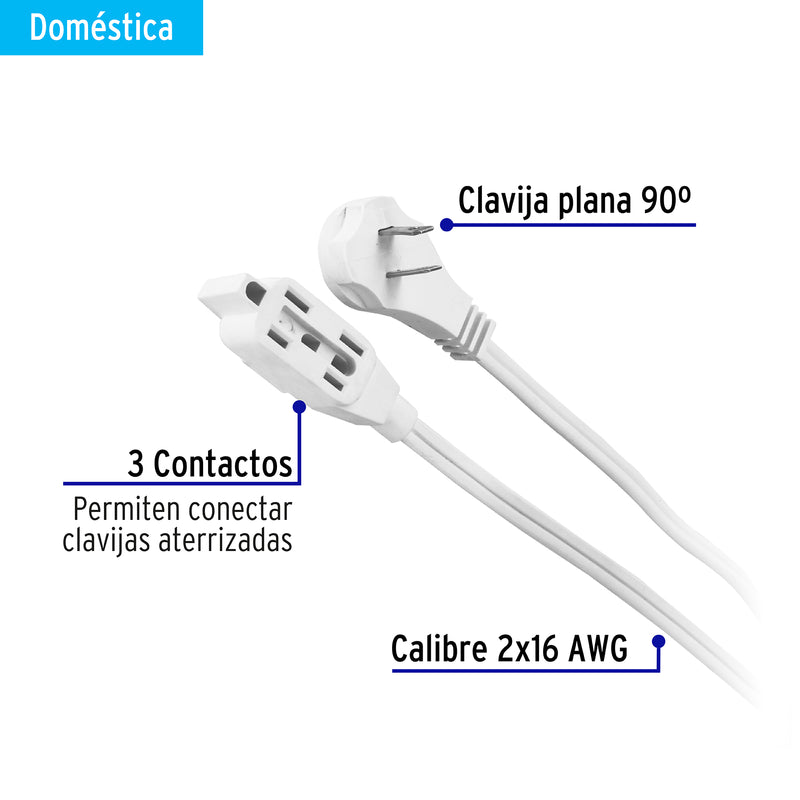 Extension Electrica Domestica Blanca Clavija Plana Volteck 10 Metros