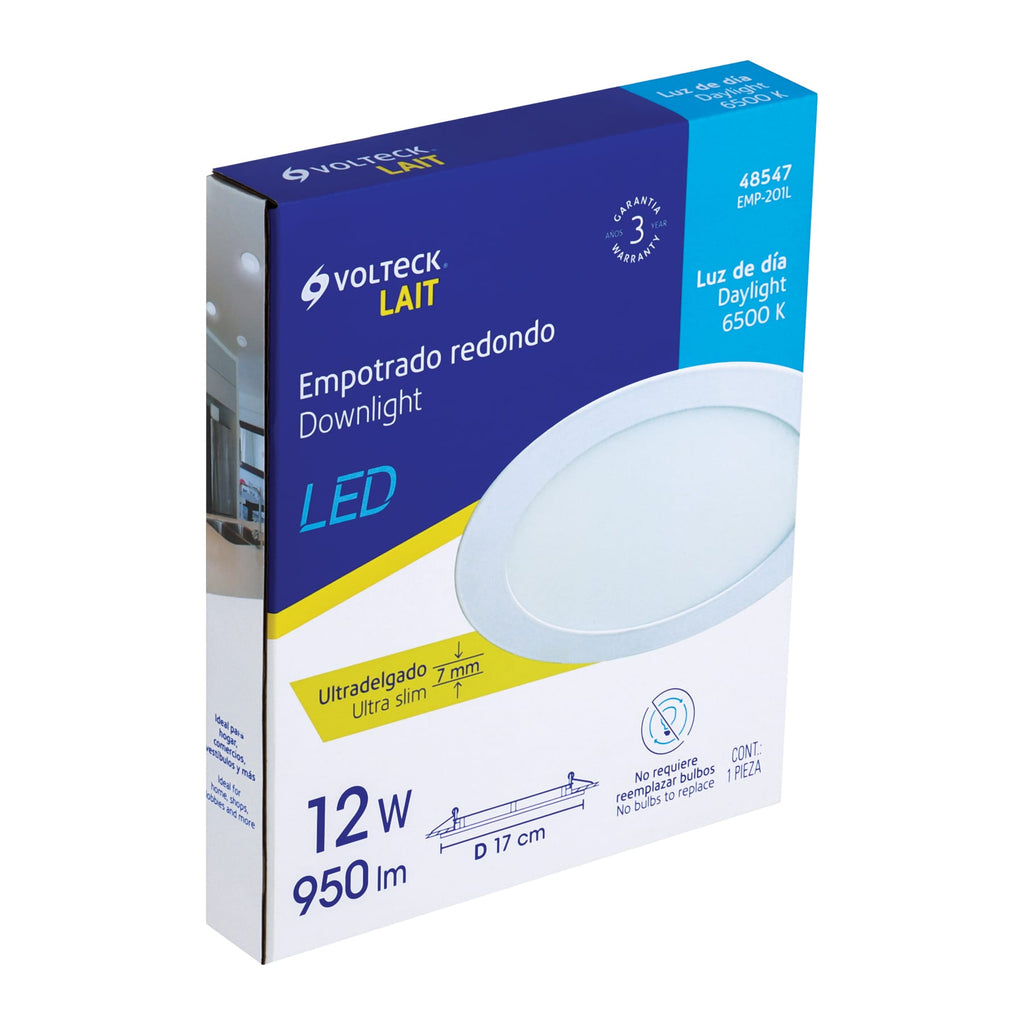 Voltech Led Bulb Luminario de Empotrar LED Redondo Volteck 12 Watts Luz de Dia