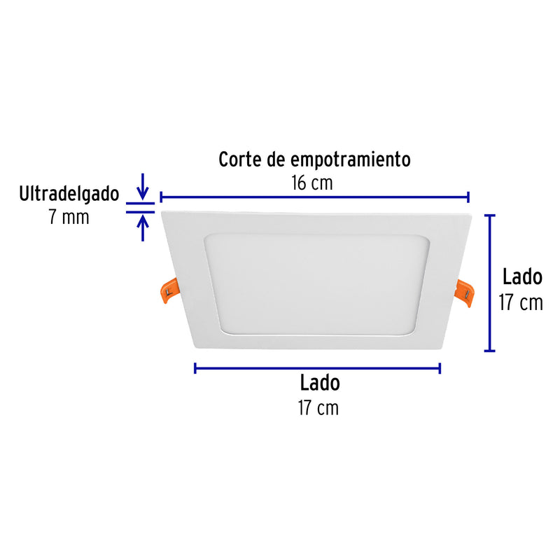 Luminario de Empotrar LED Cuadrado Volteck 12 Watts Luz Blanca