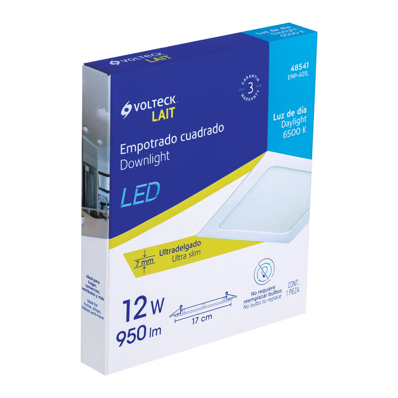 Luminario de Empotrar LED Cuadrado Volteck 12 Watts Luz Blanca