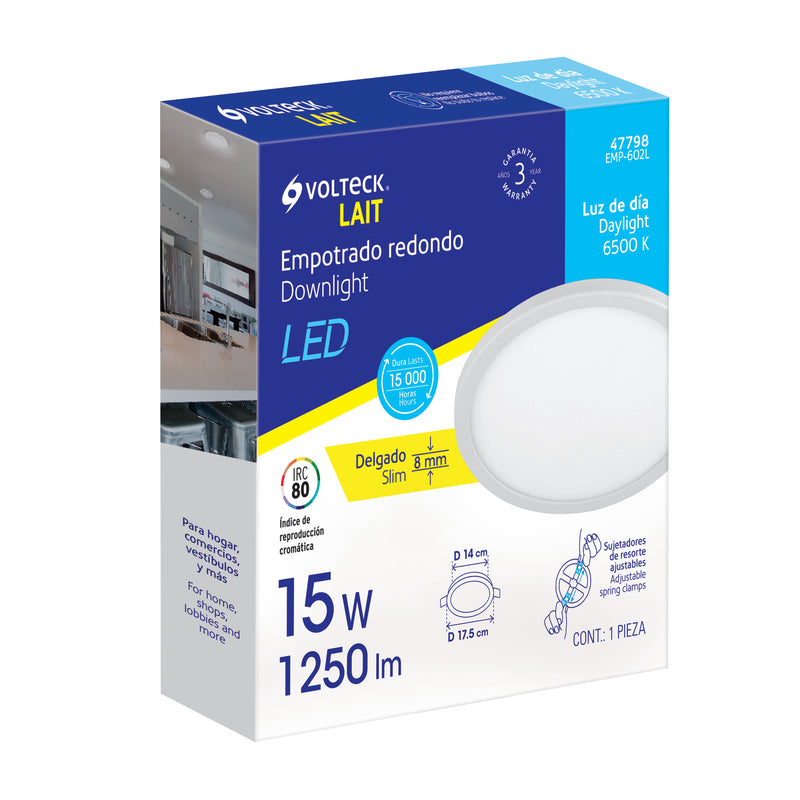 Voltech Led Bulb Luminario de Empotrar LED Redondo Ajustable Volteck 15 Watts Luz Blanc