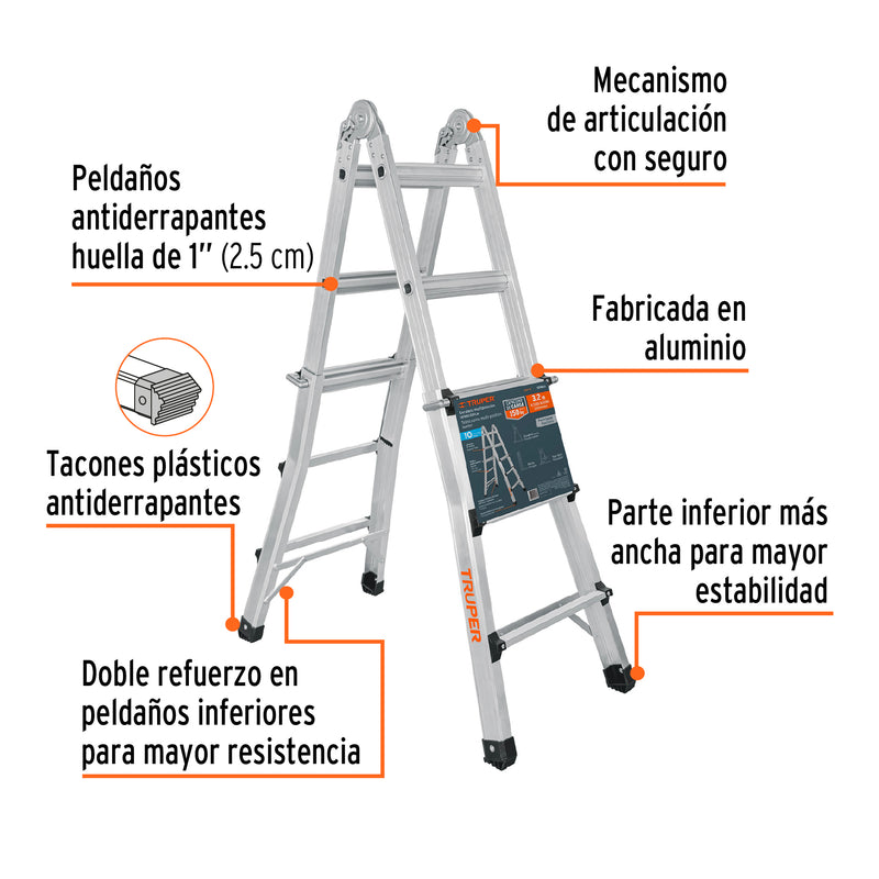 Escalera Multiposicion Telescopica Truper 18 Peldaños