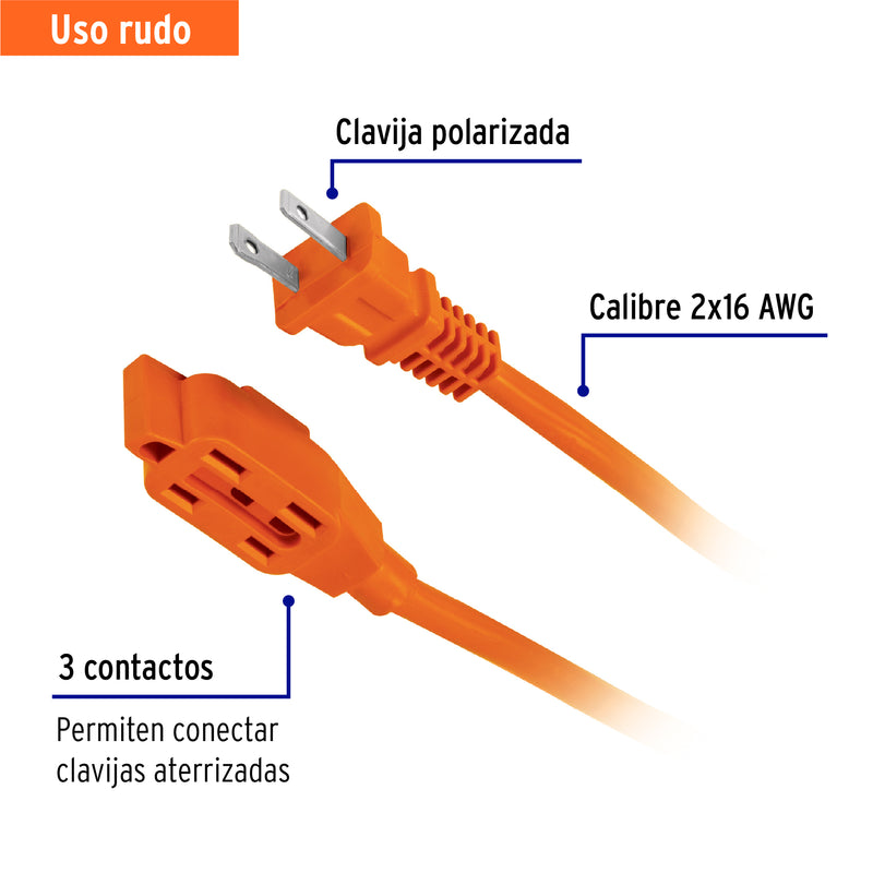 Extension Electrica Uso Rudo Naranja Volteck 10 Metros