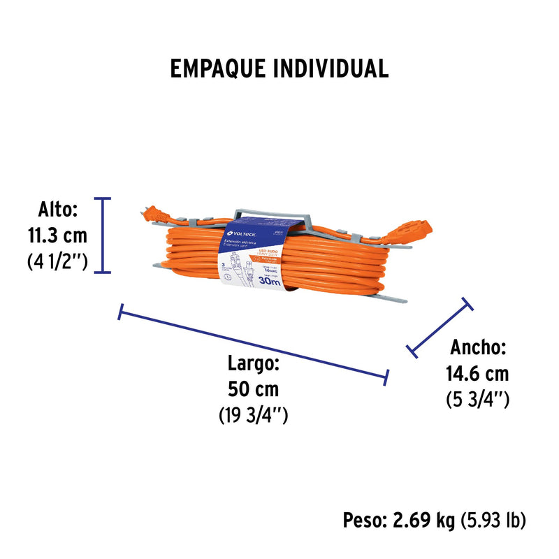 Extension Electrica Uso Rudo Naranja Volteck 30 Metros