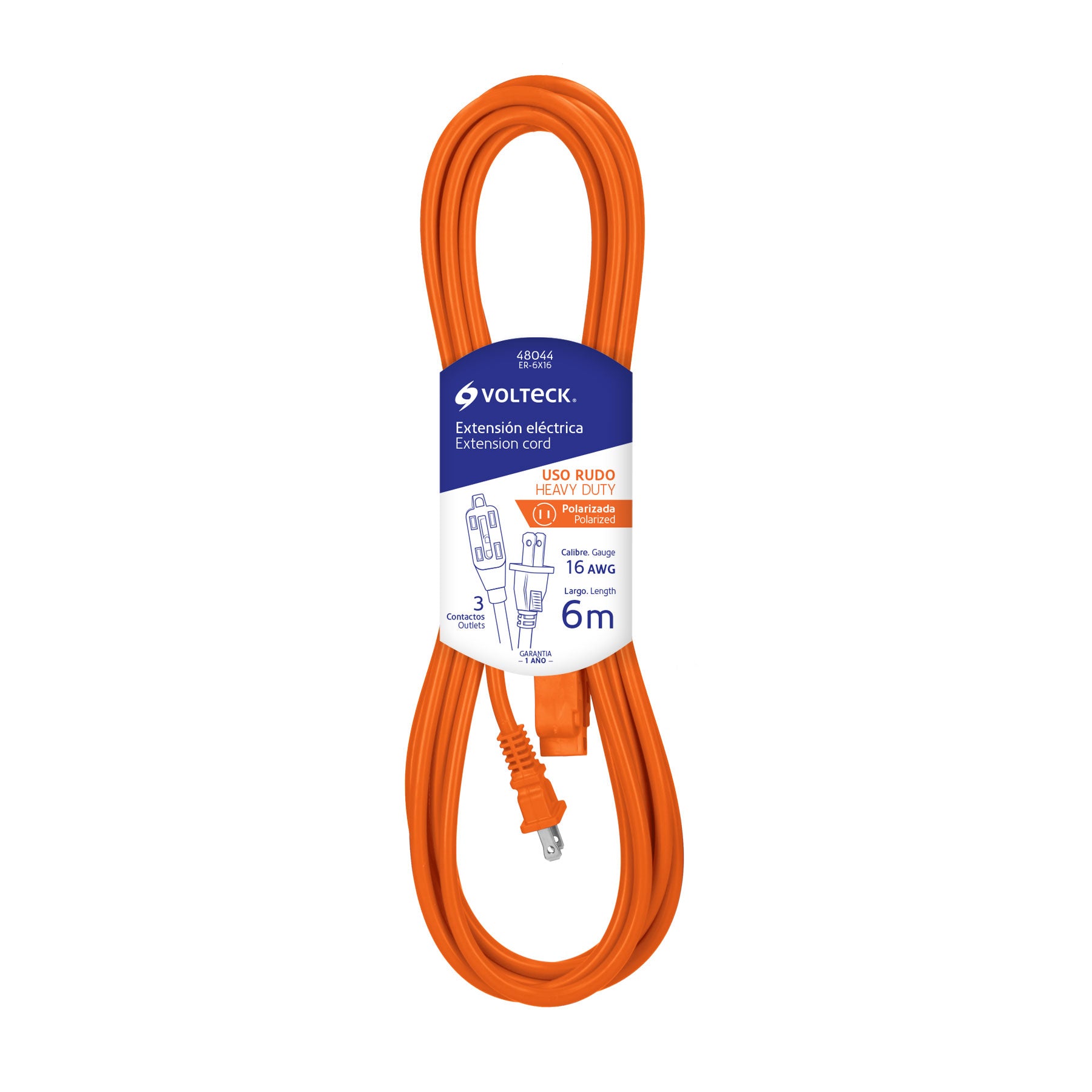 Extension Electrica Uso Rudo Naranja Volteck  6 Metros
