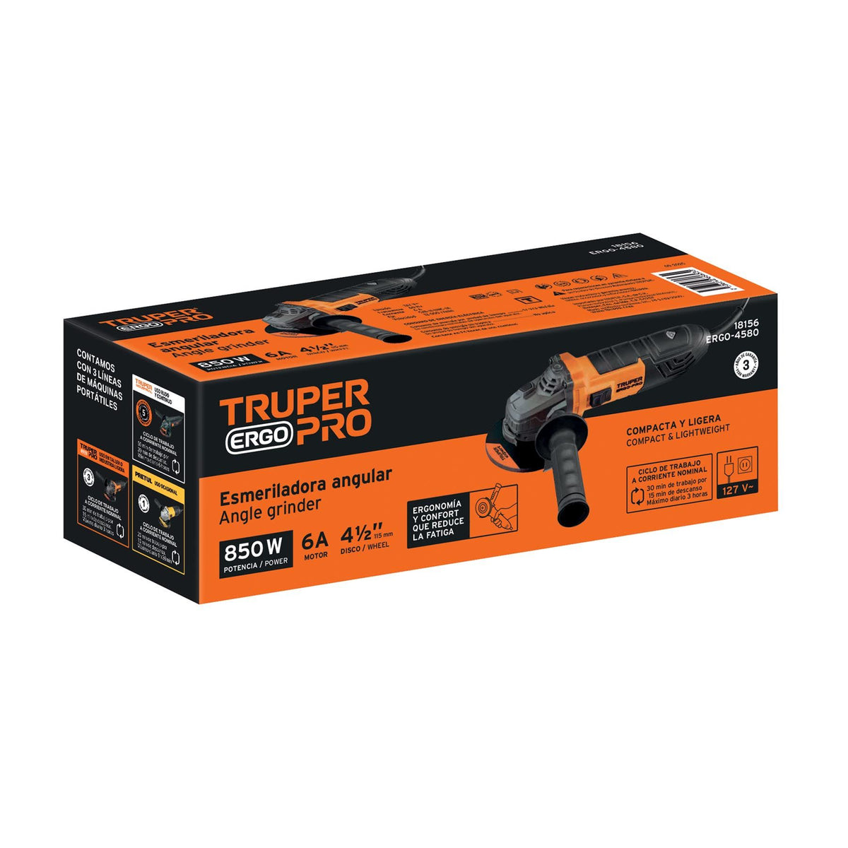Esmeriladora Angular 4"1/2 -  850 Watts TRUPER ERGO PRO