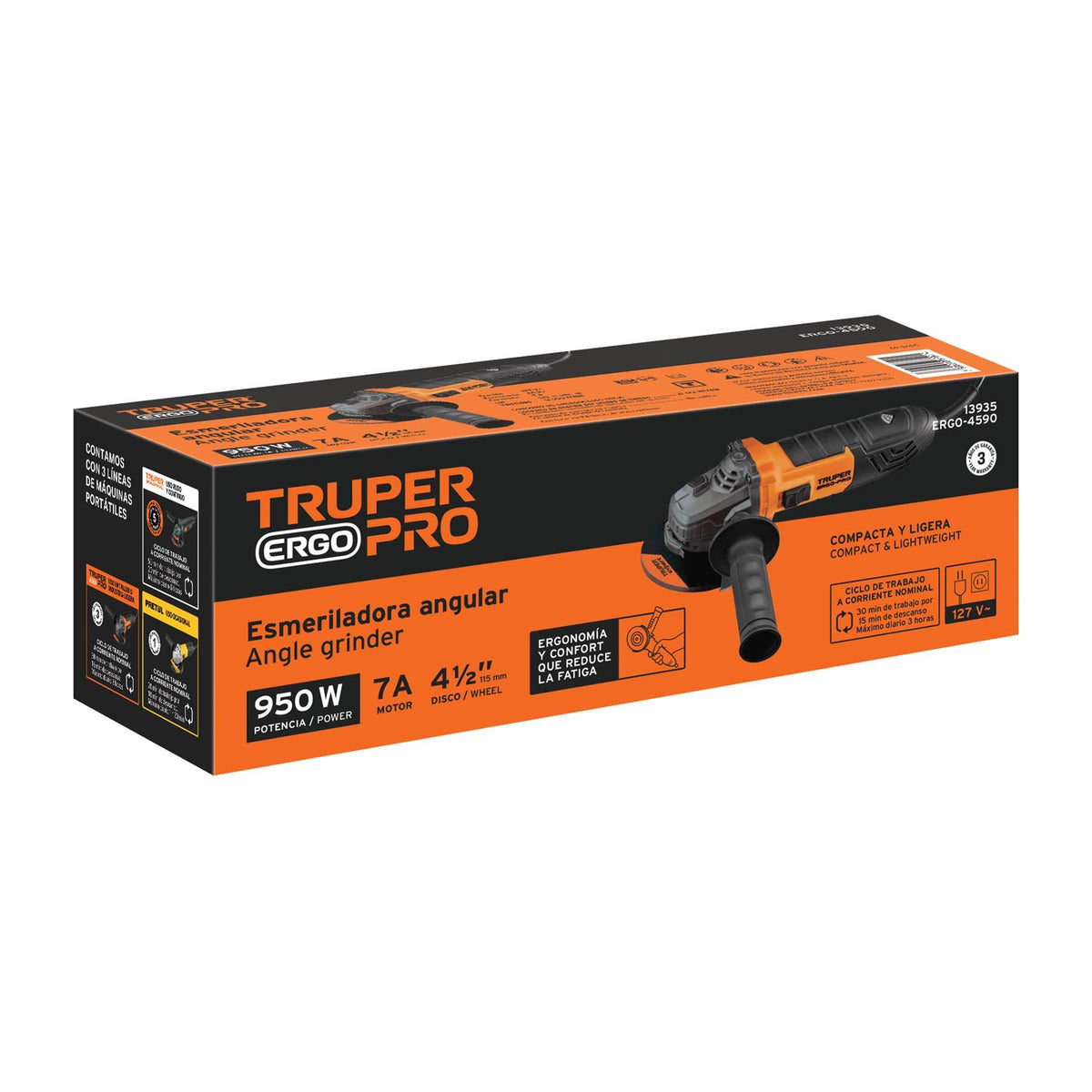 Esmeriladora Angular 4"1/2 -  950 Watts TRUPER ERGO PRO