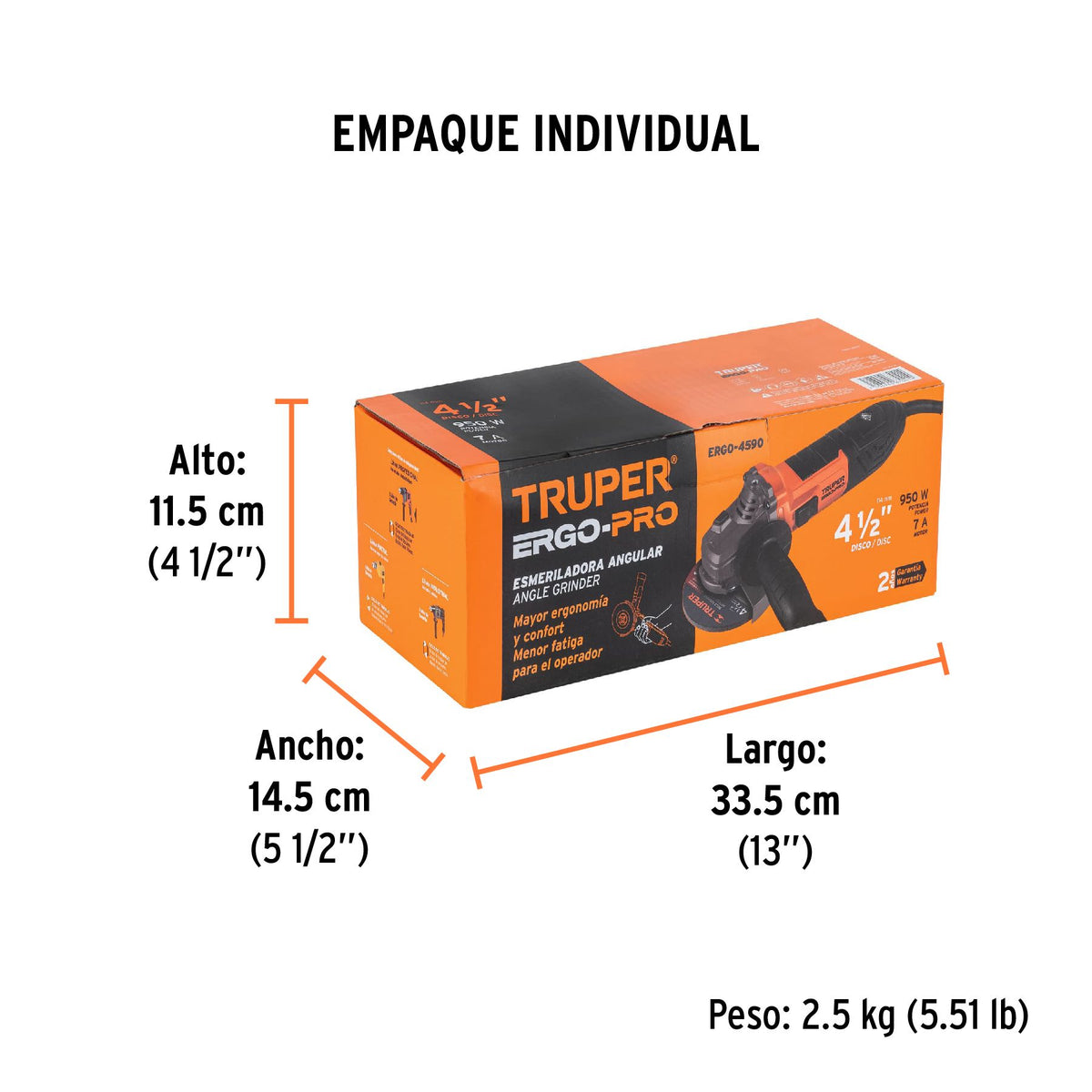 Esmeriladora Angular 4"1/2 -  950 Watts TRUPER ERGO PRO