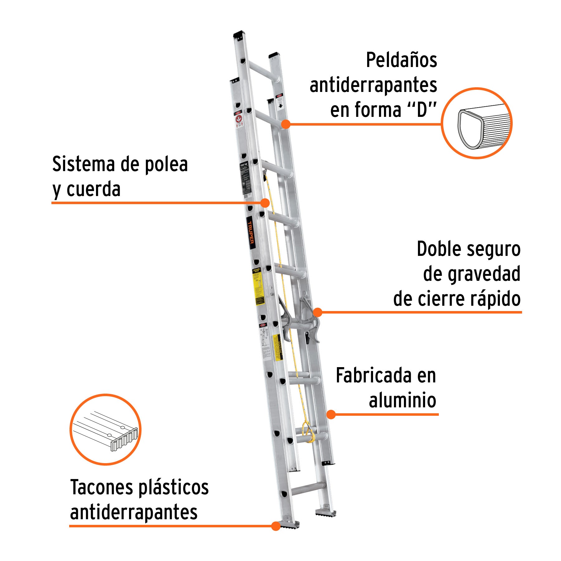 Escalera de Extension Tipo III Truper 16 Peldaños